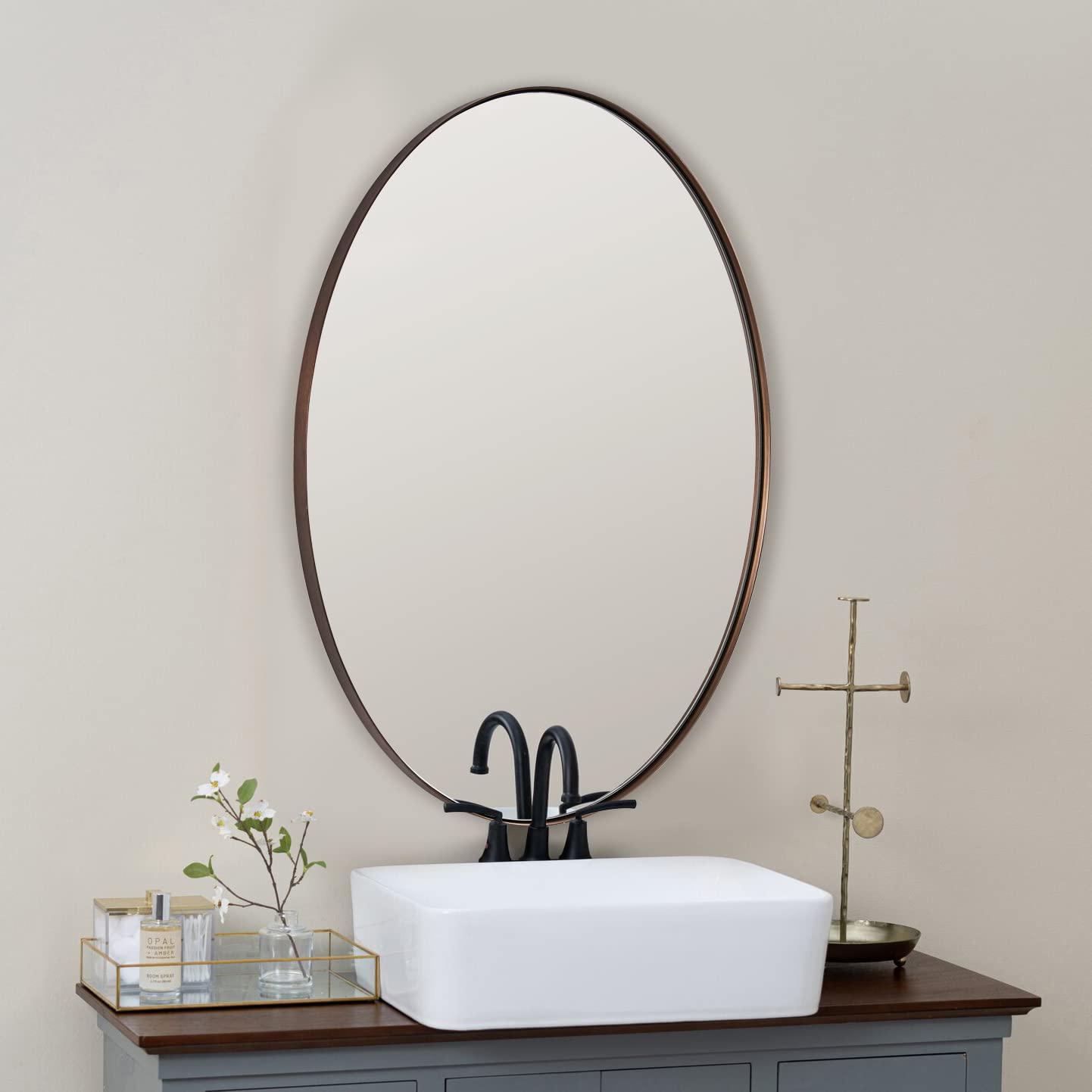 ANDY STAR 20x28 Inch Oval Bronze Wall Mirror - Brushed Stainless Steel Frame, Horizontal or Vertical Mount for Bathroom Vanity, Living Room & Bedroom Decor