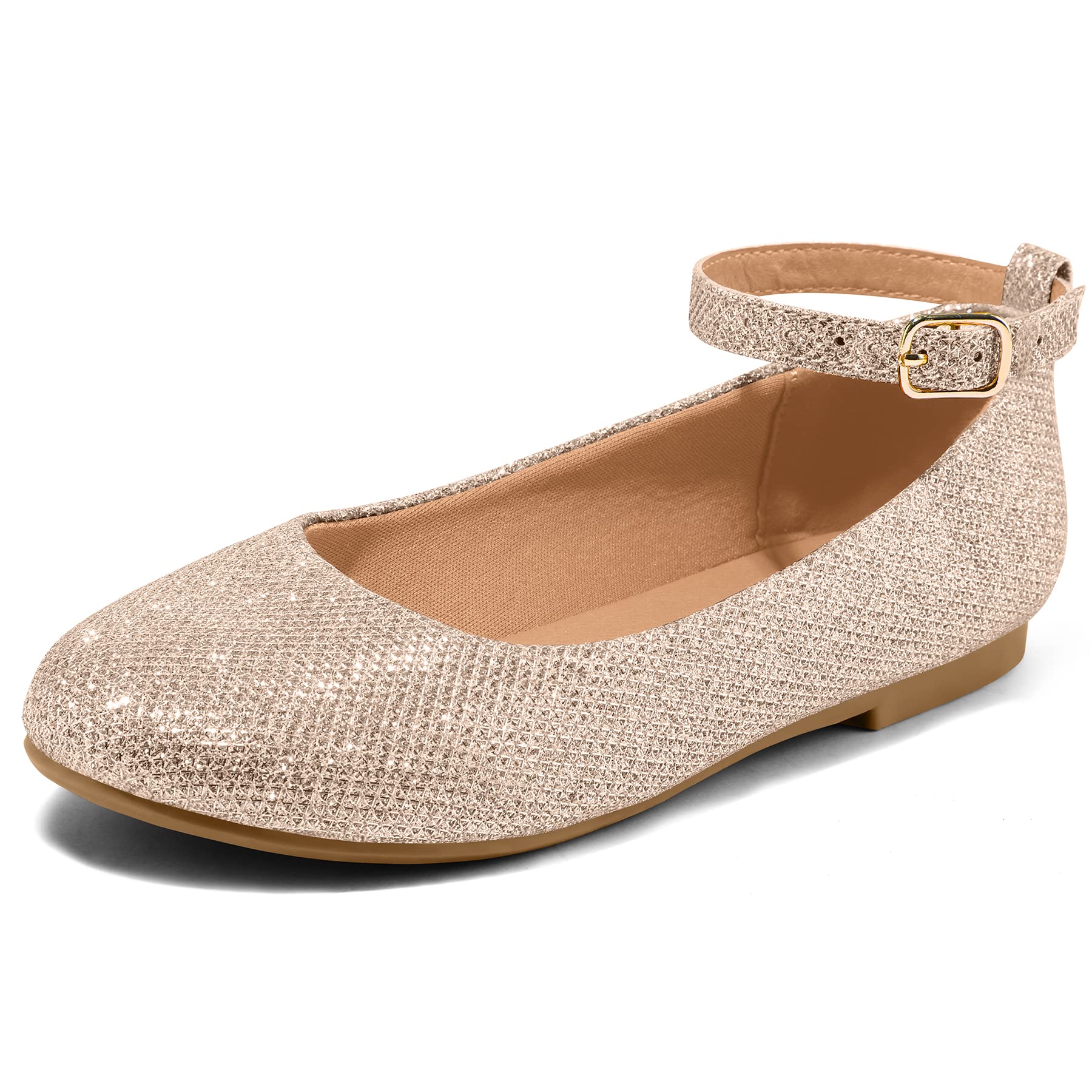 K KomForme Girls' Ballet Flats with Ankle Strap - Comfortable Dress Shoes for Toddler, Little Kid & Big Kid - Perfect for Dance Class, Weddings & Special Occasions