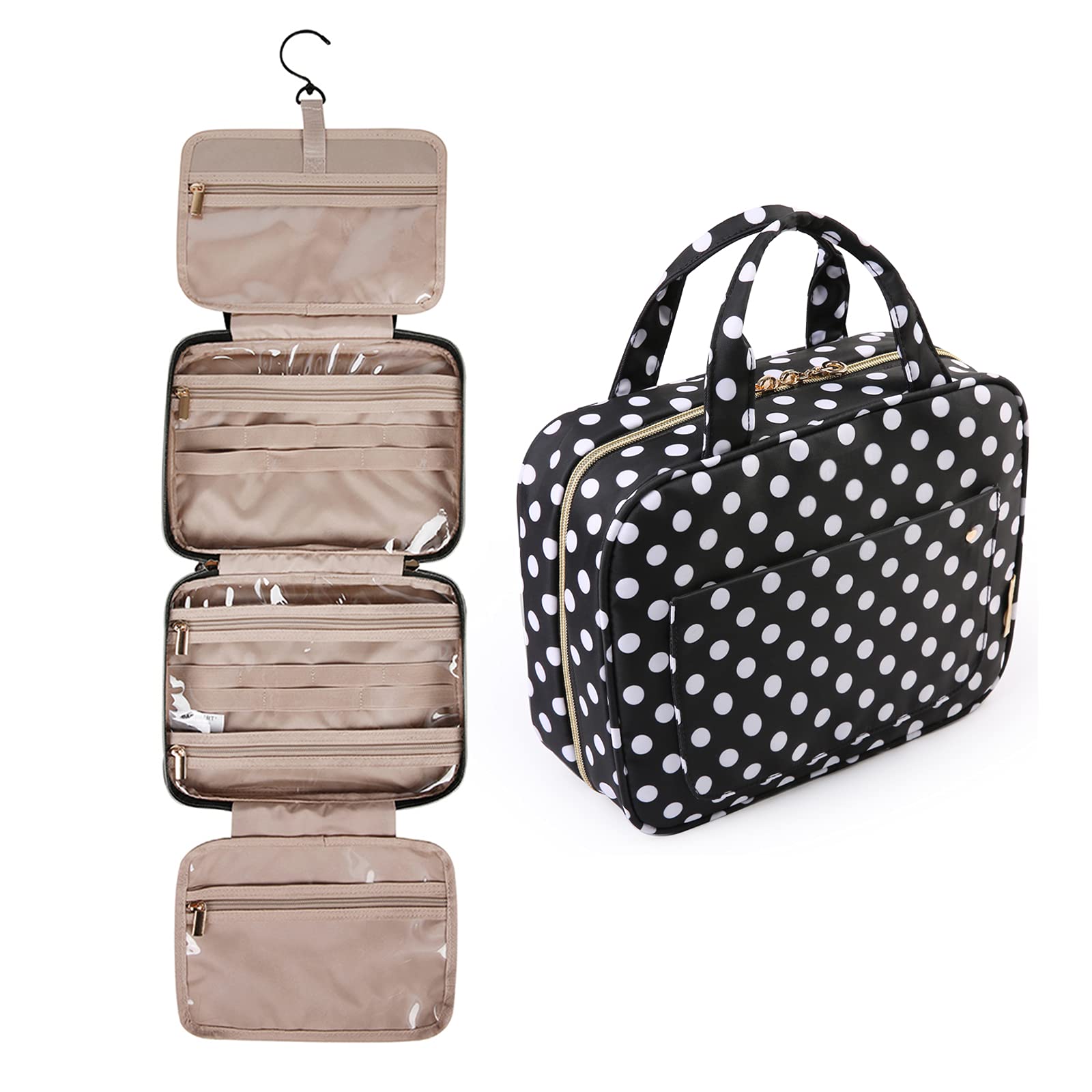 BAGSMART Water-resistant Hanging Toiletry Bag - Travel Cosmetic Organizer for Makeup, Shampoo & Full-Sized Toiletries | Perfect for Air Travel, Camping & Gym Essentials (Black)
