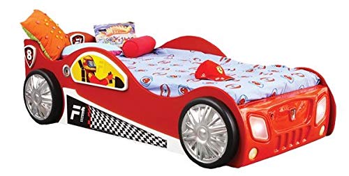 ZAMON Toddler Car Bed for Boys & Girls - Red Race Car Shaped Kids Bed with Safety Rails - Perfect for Bedroom, Playroom & Nursery Decor