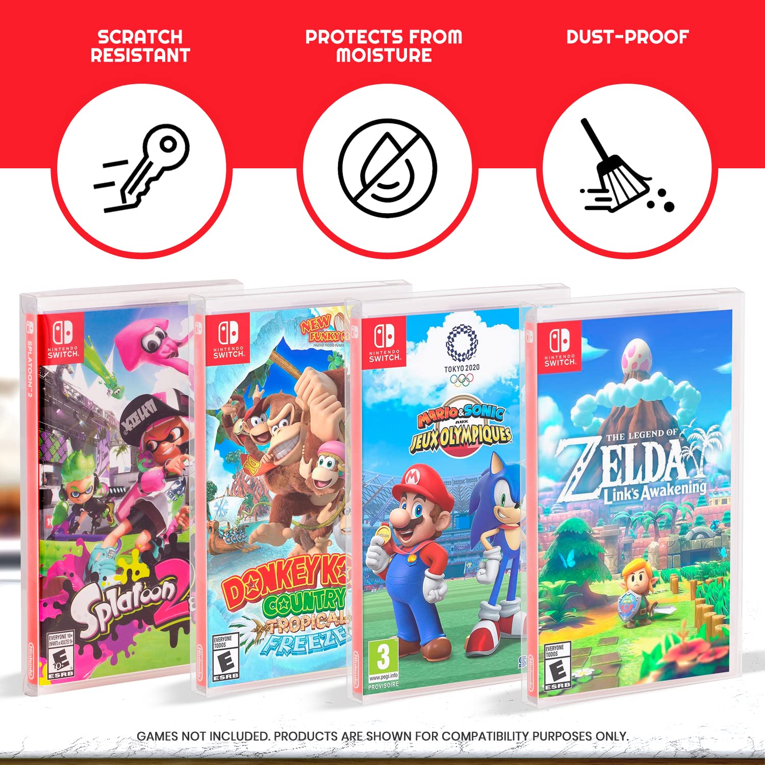 Nintendo Switch Game Storage Case - 25 Pack Clear PET Game Holder for Lego Marvel, Super Mario, Sonic Mania | Durable 0.35mm Protective Sleeves | Perfect for Travel, Organization & Collectors
