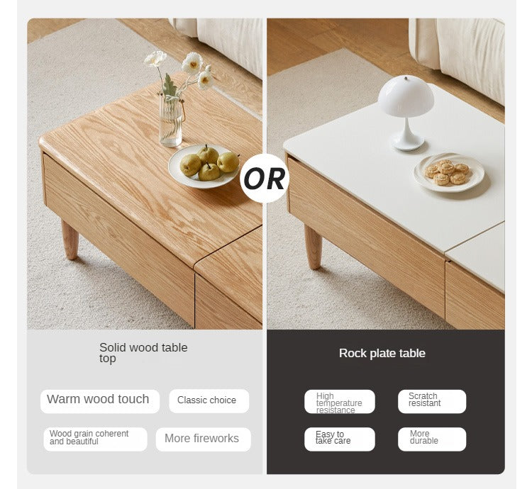Solid Oak Wood Modern Lift-Top Coffee Table with Slate Surface - Perfect for Living Room, Home Office, and Small Spaces
