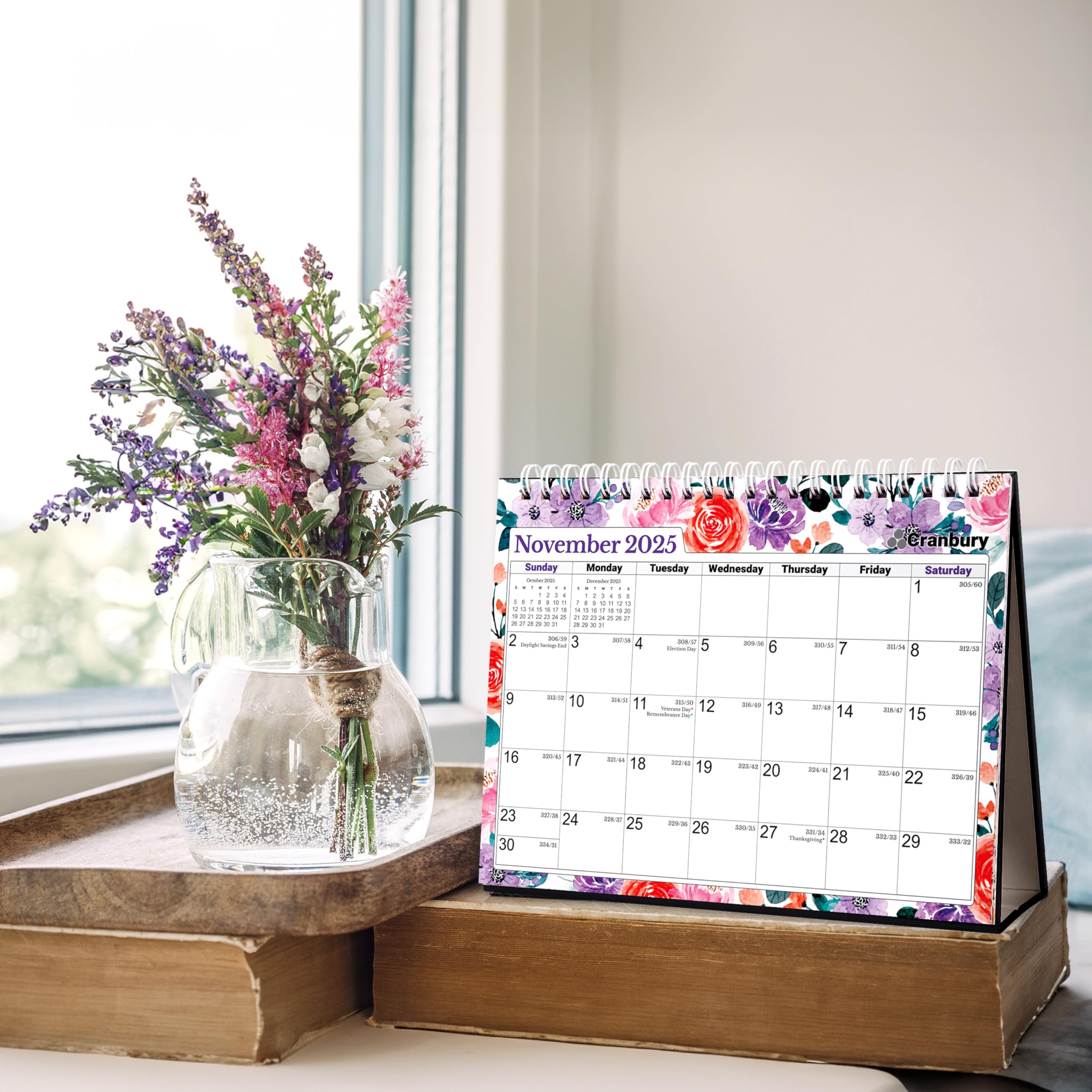 CRANBURY Standing Desk Calendar 2025 - Floral 8x6 Desktop Planner (January-December 2025) | Monthly Flip Calendar with Stickers | Perfect for Office, Home & Gift Giving | Beautiful Floral Design Small Calendar for Workstation & Study Desk