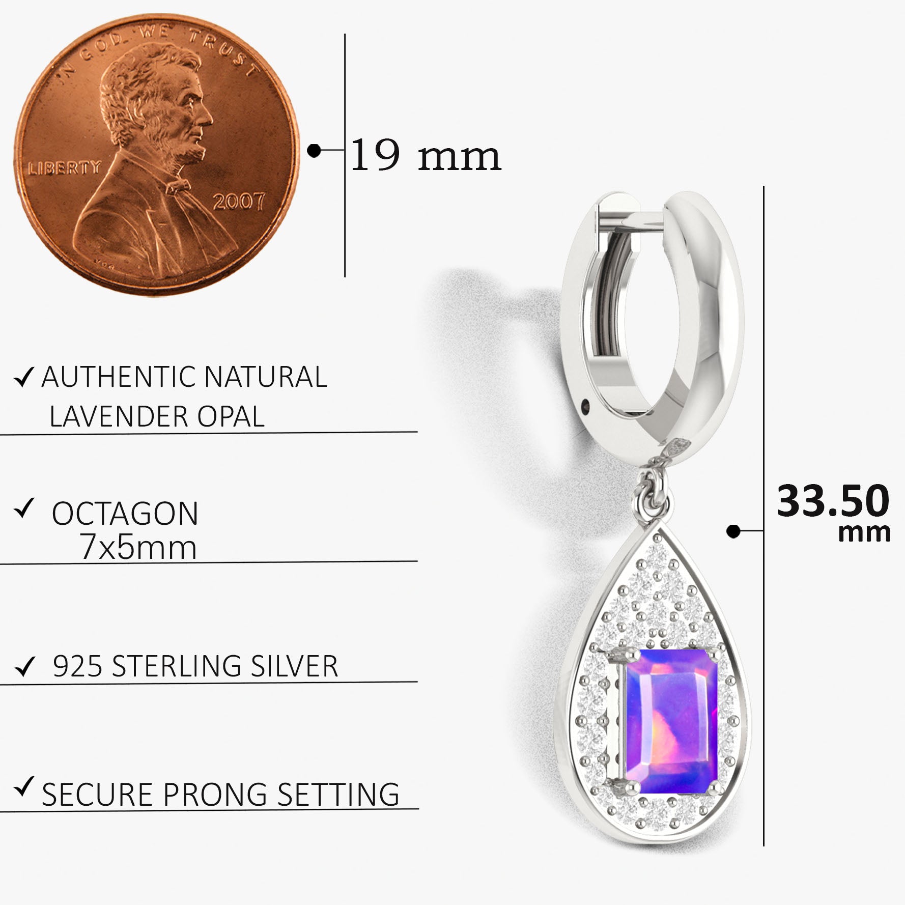 Natural Lavender Opal Hoop Drop Earrings for Women - Dainty Boho Jewelry for Everyday Wear & Special Occasions