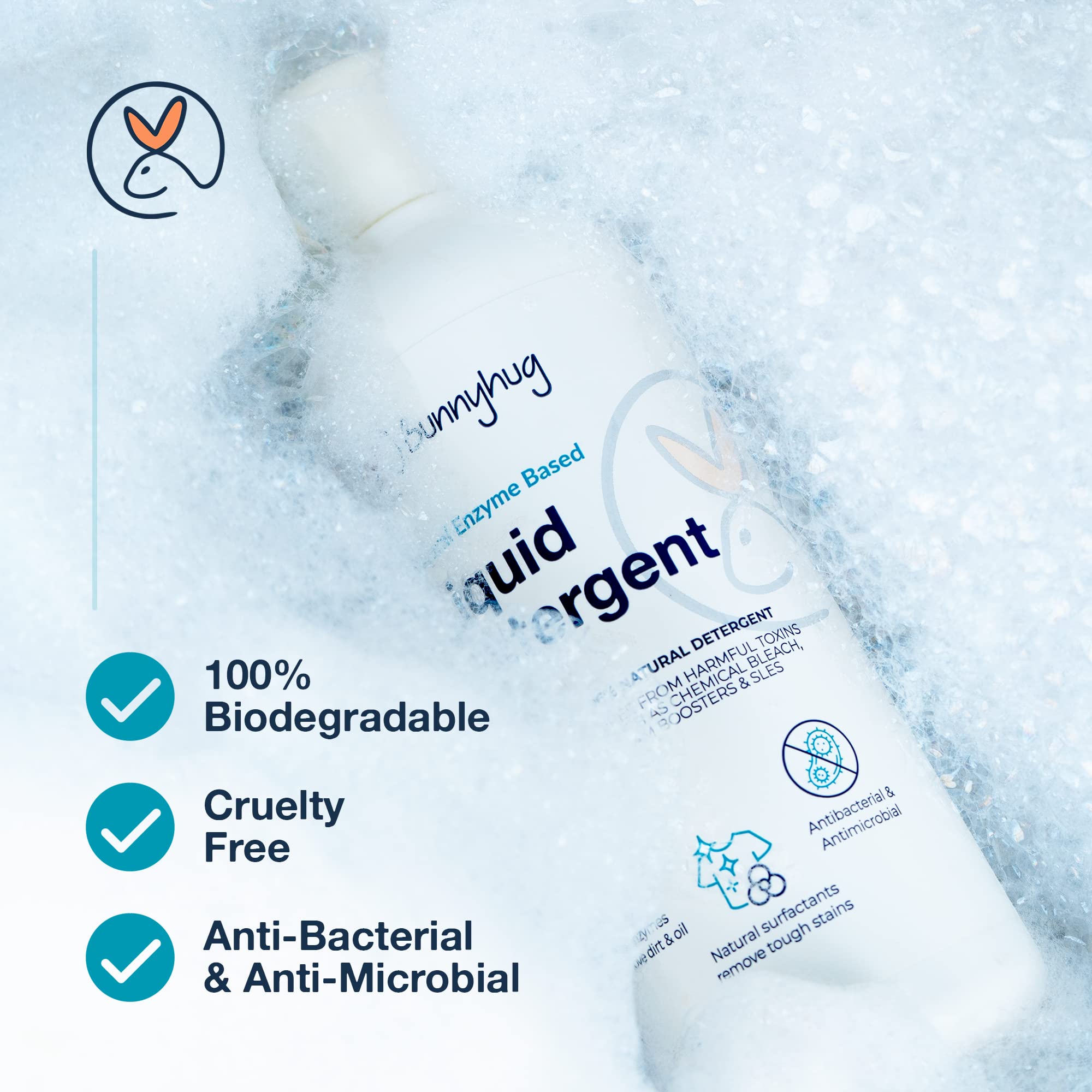 **Bunnyhug Natural Enzyme Laundry Detergent Liquid - 100% Plant-Based, Vegan, Toxin-Free - Safe for Top & Front Load Washers (1.12 Litre) - Gentle on Clothes & Skin, Ideal for Babies, Sensitive Skin & Eco-Conscious Families**