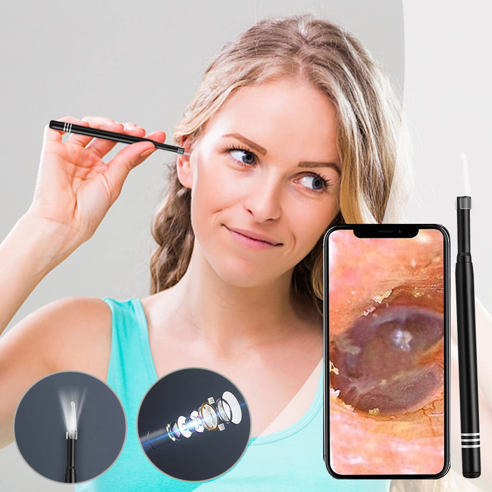 **3-in-1 HD Ear Wax Removal Tool with LED Light – Visual Otoscope for iOS & Android, Ear Cleaning Camera with Wax Remover & Spoon – Perfect for Home Use, Travel, and Kids' Ear Care (Black)**