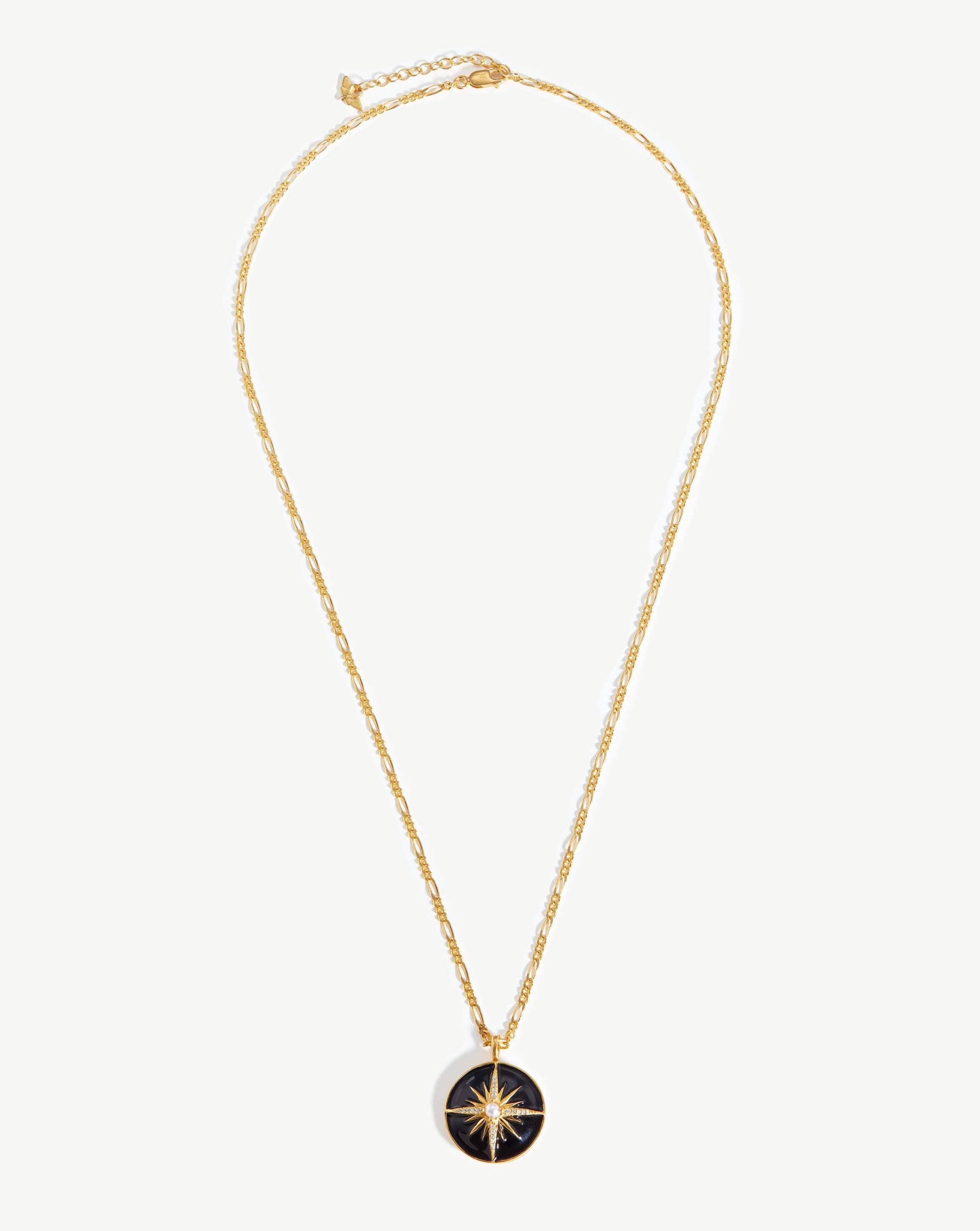 Harris Reed Rising Star Locket Necklace - 18k Gold Plated with Pearl & Black Enamel | Elegant Jewelry Gift for Women, Perfect for Weddings, Anniversaries and Special Occasions