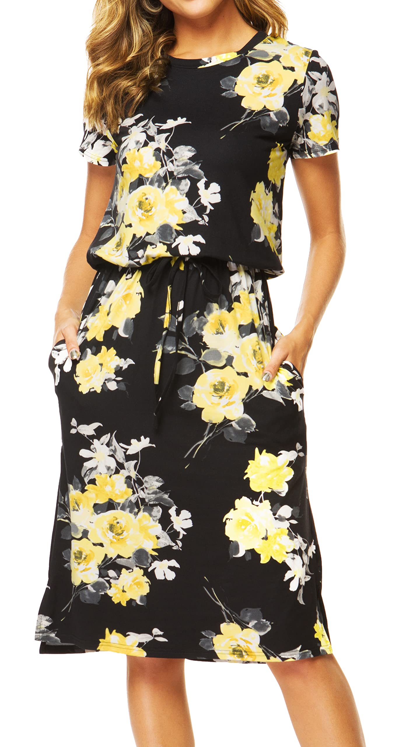 Women's Summer Travel Dress with Pockets - Knee Length Midi Dress for Work, Casual & Teacher Outfits | Hide Belly Design, Short Sleeve, Comfortable for Spring 2025 | Perfect for Office, Vacation & Everyday Wear