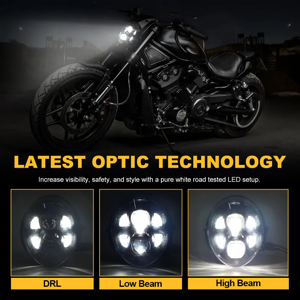 High-Performance LED Headlight with High/Low Beam & DRL for Harley Davidson VRSCAW V-Rod Breakout - Perfect for Night Riding & Enhanced Visibility