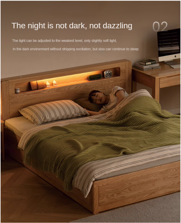 Premium Oak Solid Wood Luminous Box Bed - Durable Nightstand with Glow-in-the-Dark Features for Bedroom, Guest Room, and Kids Room Decor