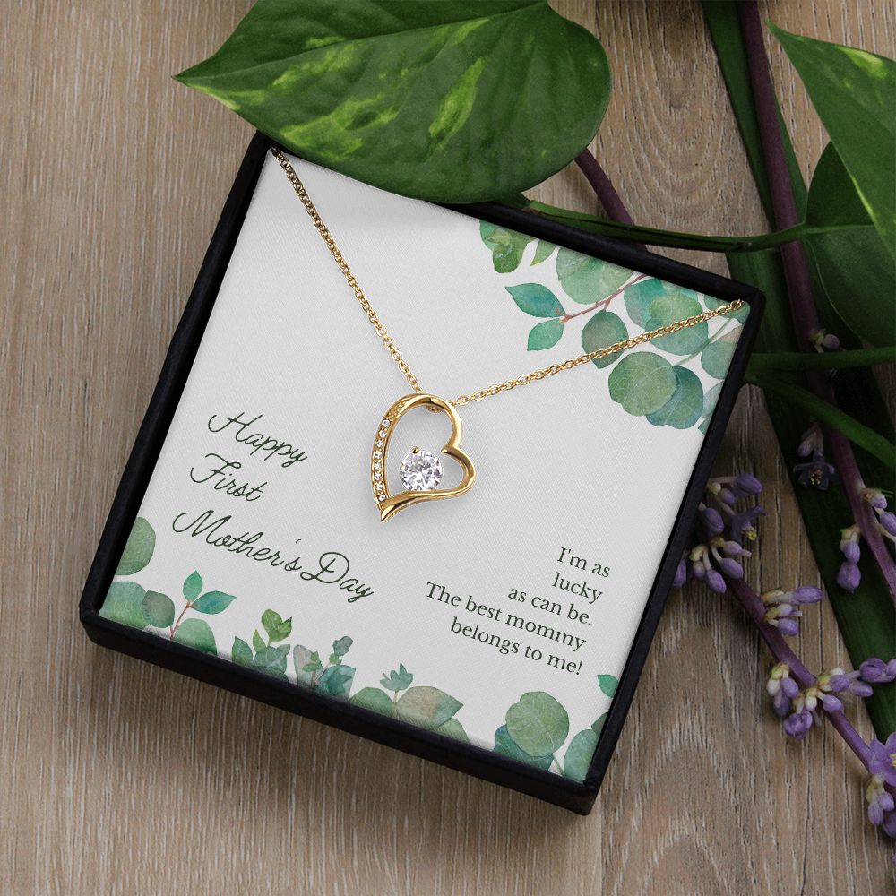 1st Mother's Day Gift - Heart Pendant Necklace in White or Yellow Gold - Perfect for New Moms & First-Time Mothers Celebration