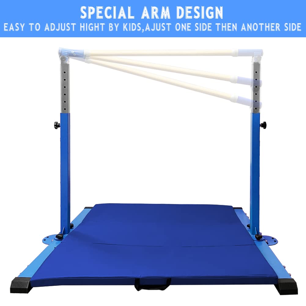 Adjustable Gymnastics Kip Bar with Mat for Home & Indoor Training - Kids Horizontal Bar for Girls & Juniors (3'-5' Height, 300lb Capacity) - Perfect for Home Gyms, Backyard Practice & Youth Training