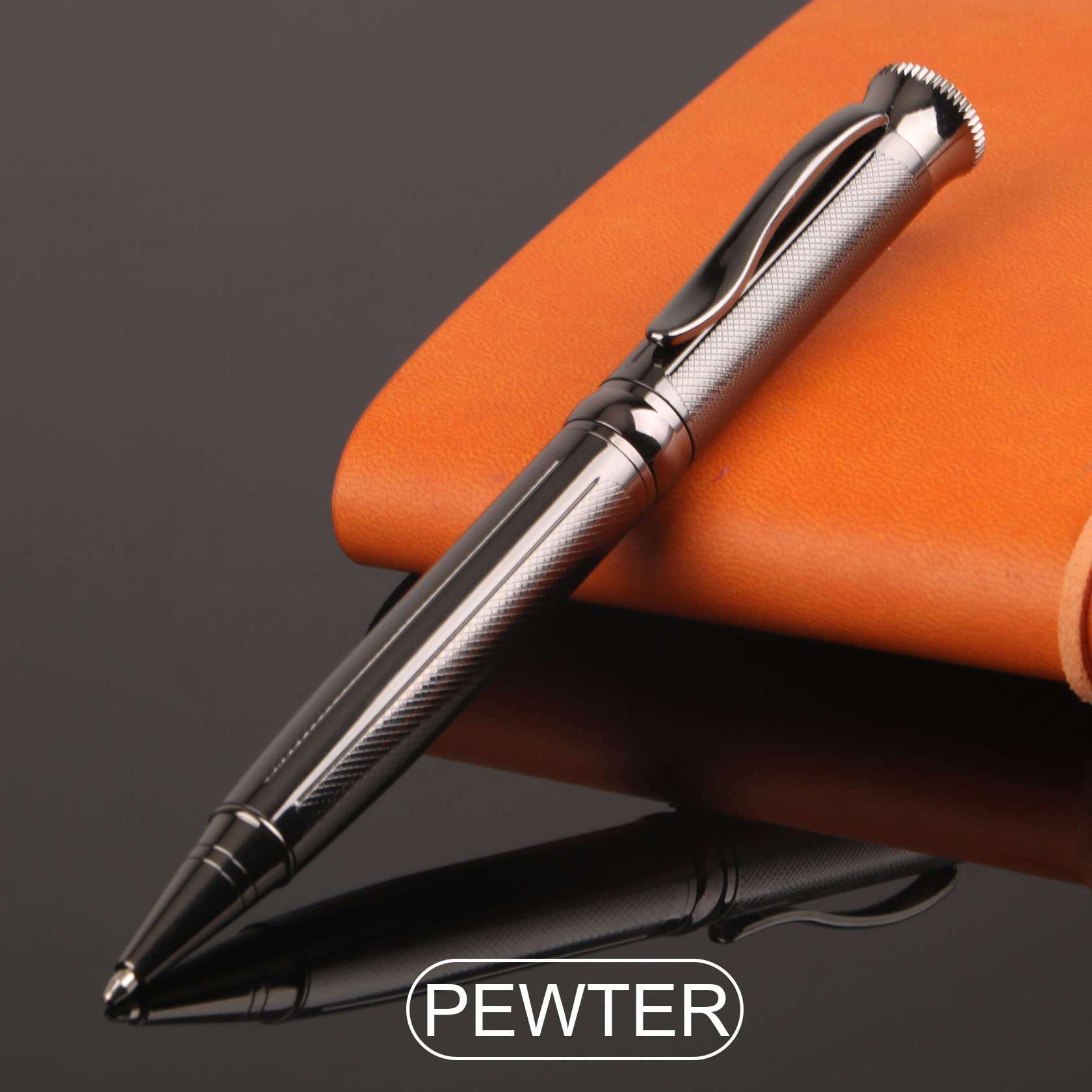 STONEGO Premium Metal Ballpoint Pen - Retractable Striped Rollerball Pen with 1.0mm Medium Point, Elegant Pewter Finish - Perfect Gift for Men & Women, Ideal for Office, Business, School, Writing & Daily Use