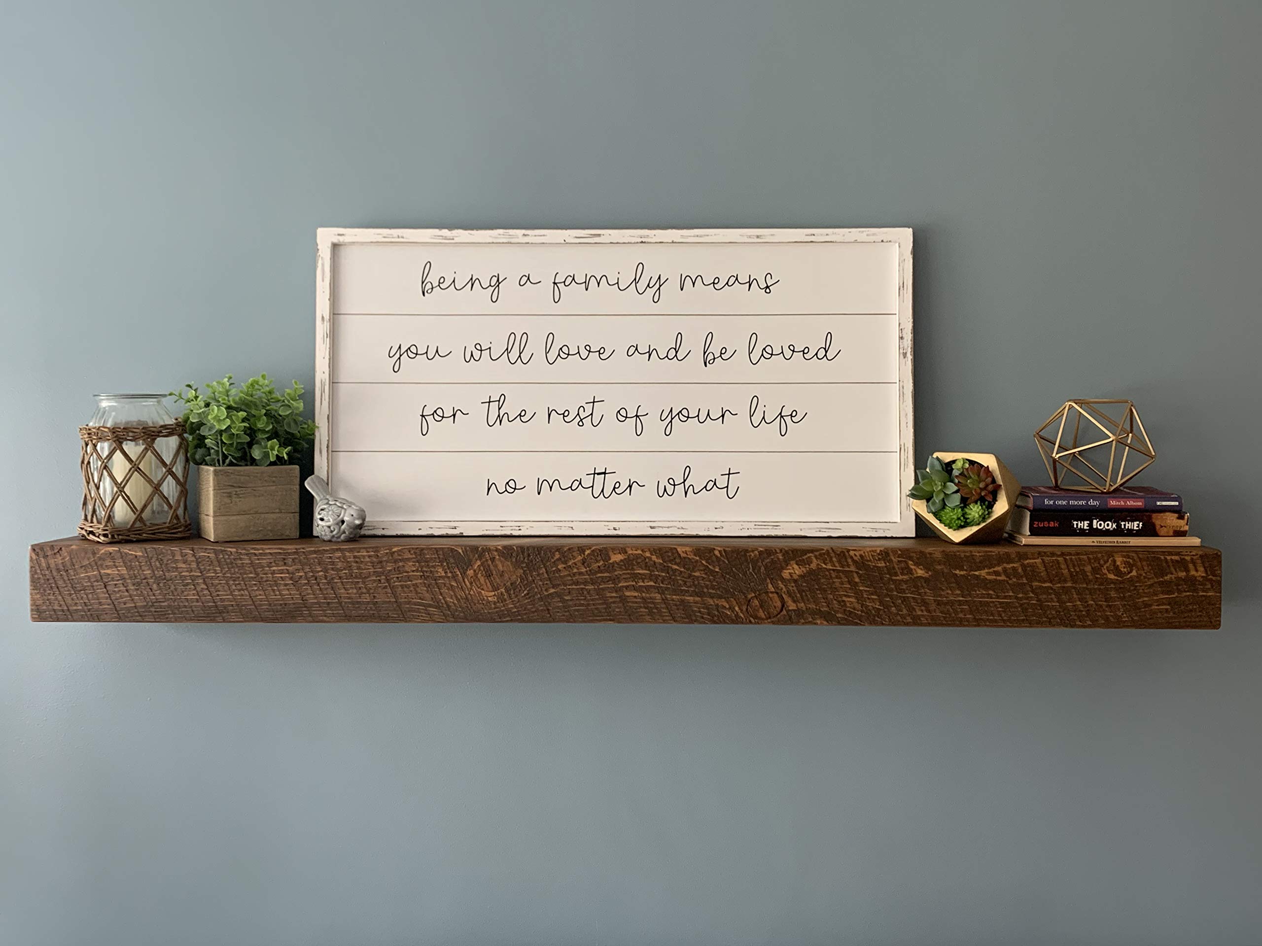 Joel's Antiques | 36 Inch Floating Wall Shelves - Natural Solid Wood, Easy Installation | Heavy Duty Rustic Bookshelves for Bathroom, Kitchen, Living Room Decor | Medium Brown 36x7x3 Inches | Perfect for Displaying Books, Plants & Home Decor