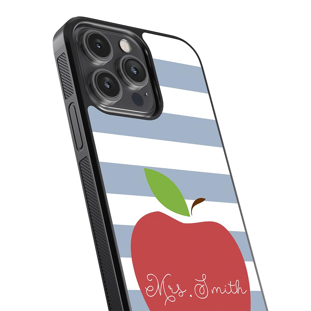 Custom Apple Teacher Appreciation Gift - Personalized Black Rubber Phone Case for iPhone 16/15/14/13/12 Pro Max & Plus Models - Durable Protection Case for Educators, School Staff - Perfect Teacher's Day Gift, End of Year Present & Back to School Accessory