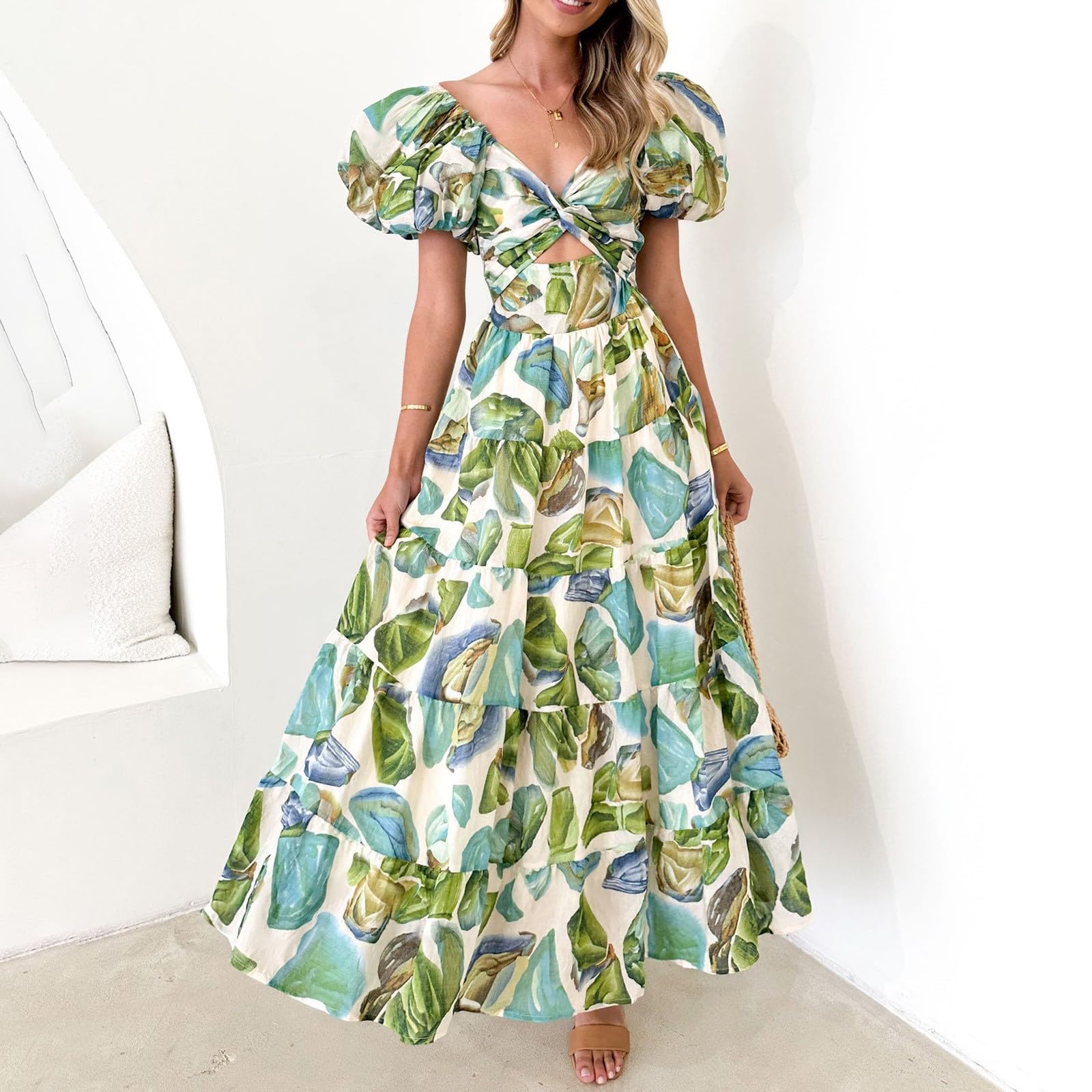 **Women's Floral Boho Maxi Dress 2025 - Short Sleeve V-Neck Long Summer Dress for Casual & Beach Wear | Trendy Spring Dresses for Women**