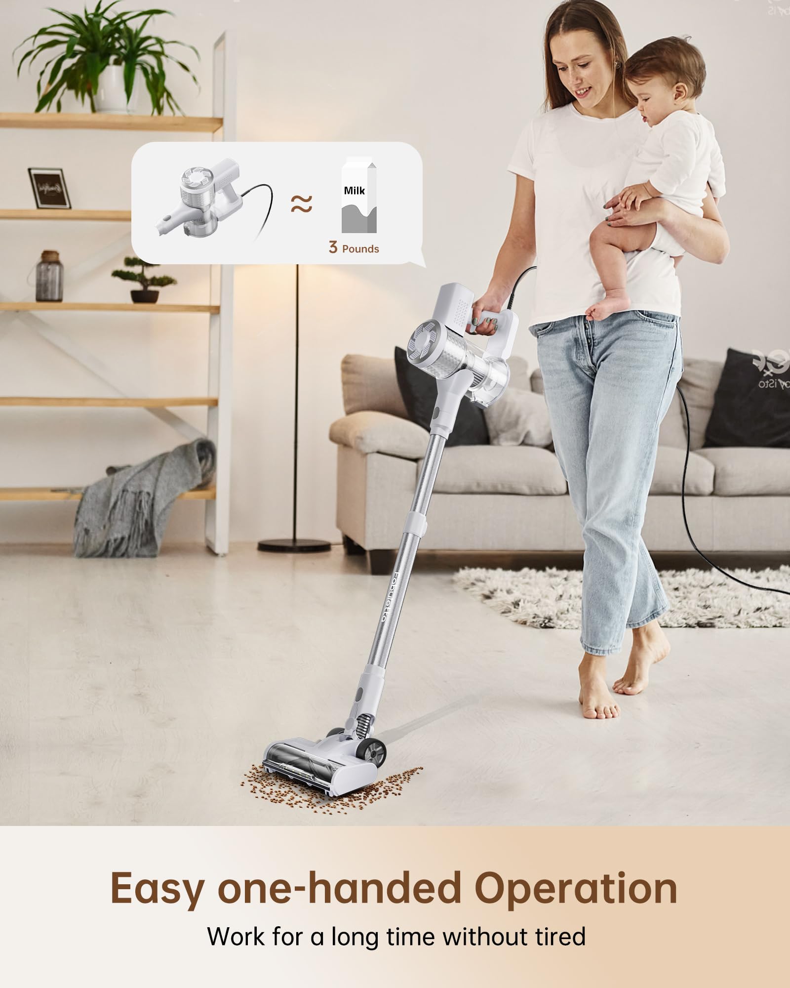 FABULETTA 23Ft Corded Stick Vacuum Cleaner - 600W Powerful Lightweight Vacuum with Telescopic Alloy Tube, 6-in-1 Convertible Handheld Vacuum for Pet Hair, Hard Floors & Car Cleaning - Grey | Ideal for Home, Office & Car Interior Cleaning