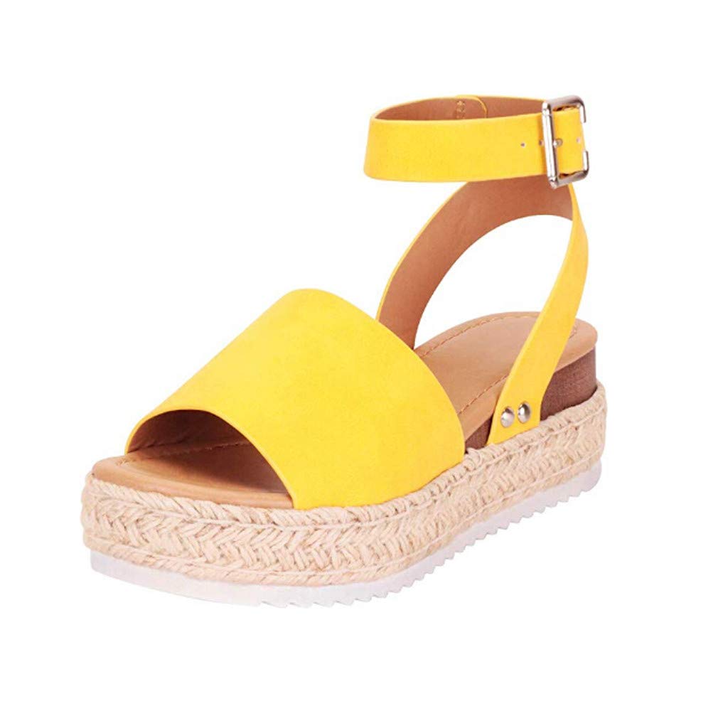 Ulanda Women's Platform Wedge Sandals with Adjustable Ankle Strap - Comfortable Open Toe Espadrilles for Summer, Beach, and Casual Outings