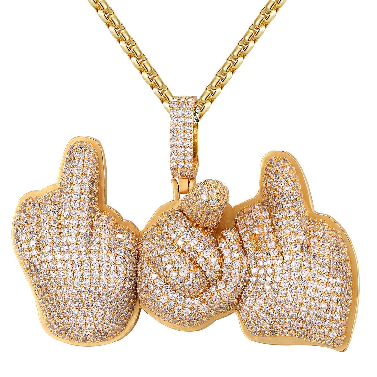 Custom 3 Middle Finger Ice Rapper Style Hip Hop Pendant Necklace - Bold Statement Jewelry for Hip Hop Fans, Rappers & Urban Fashion Enthusiasts (Perfect for Concerts, Streetwear & Gift Giving)