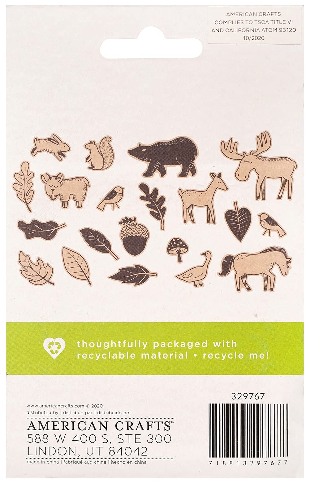 American Crafts Woodland Wood Shapes - 20-Piece Pack for DIY Scrapbooking, Home Decor, and Craft Projects