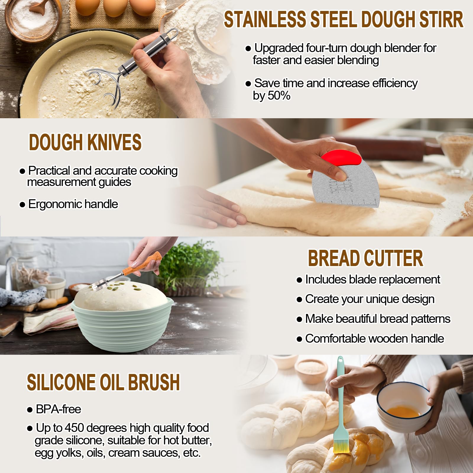 Banneton Bread Proofing Basket & Sourdough Starter Kit - 34oz Glass Jar, 2 Silicone Proofing Bowls, Bread Sling Mat, Dough Whisk & Spatula - Complete Artisan Bread Making Set (Green) for Home Bakers & Sourdough Enthusiasts - Perfect for Rustic Loaves, Baguettes & Homemade Bread