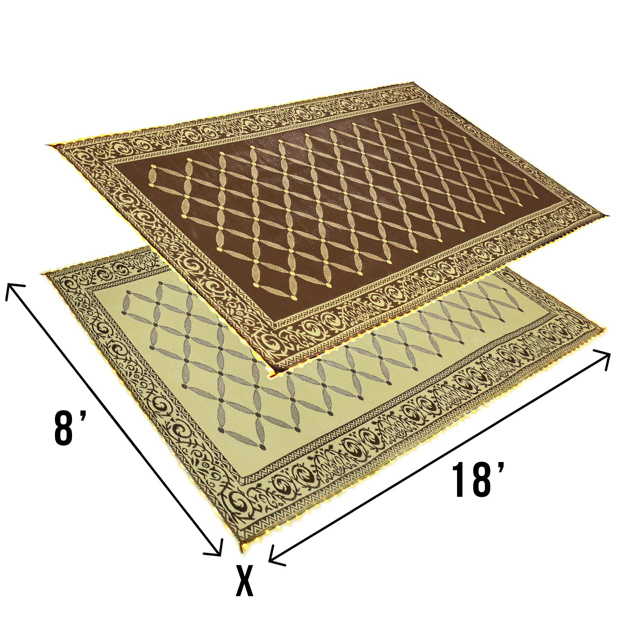 Premium 8x18ft LED Illuminated Outdoor Patio Mat - Waterproof Camping Rug for RV, Deck, Poolside & Backyard - Durable Brown/Beige Design - Perfect for Picnics, Beach Trips & Outdoor Gatherings