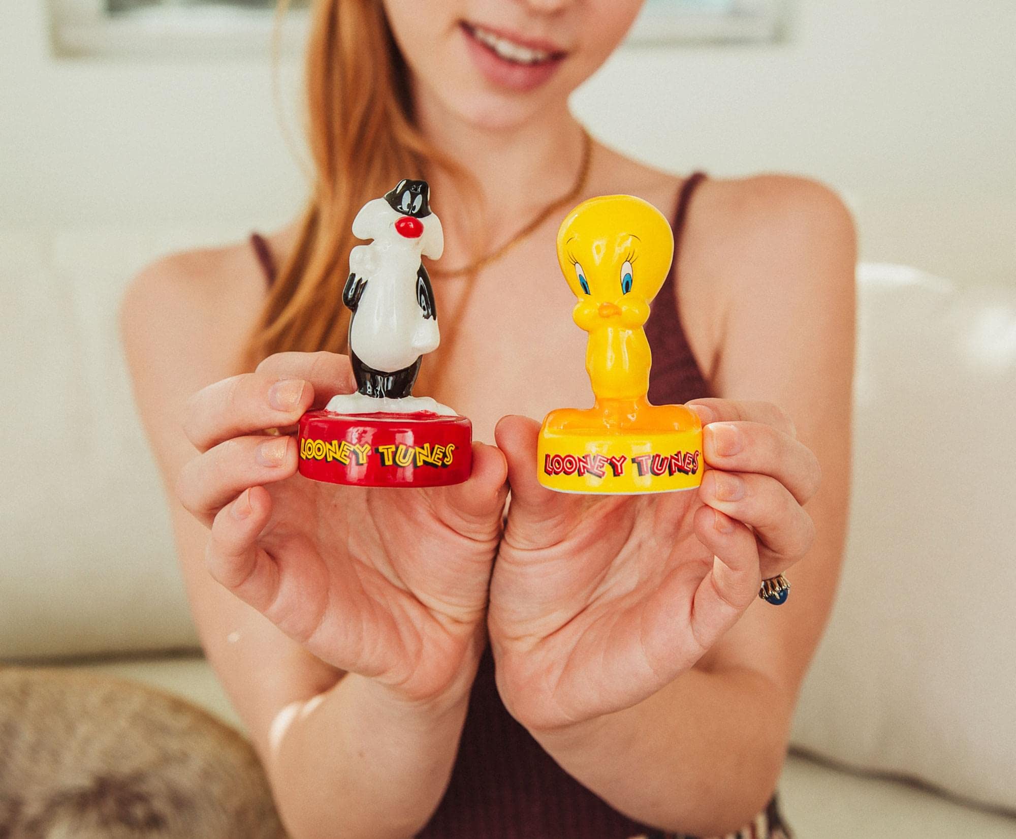 Looney Tunes Sylvester and Tweety Ceramic Salt and Pepper Shakers Set - 2 Piece Kitchen Seasoning Spice Dispenser for Dining Table, Home Decor, and Gift Giving