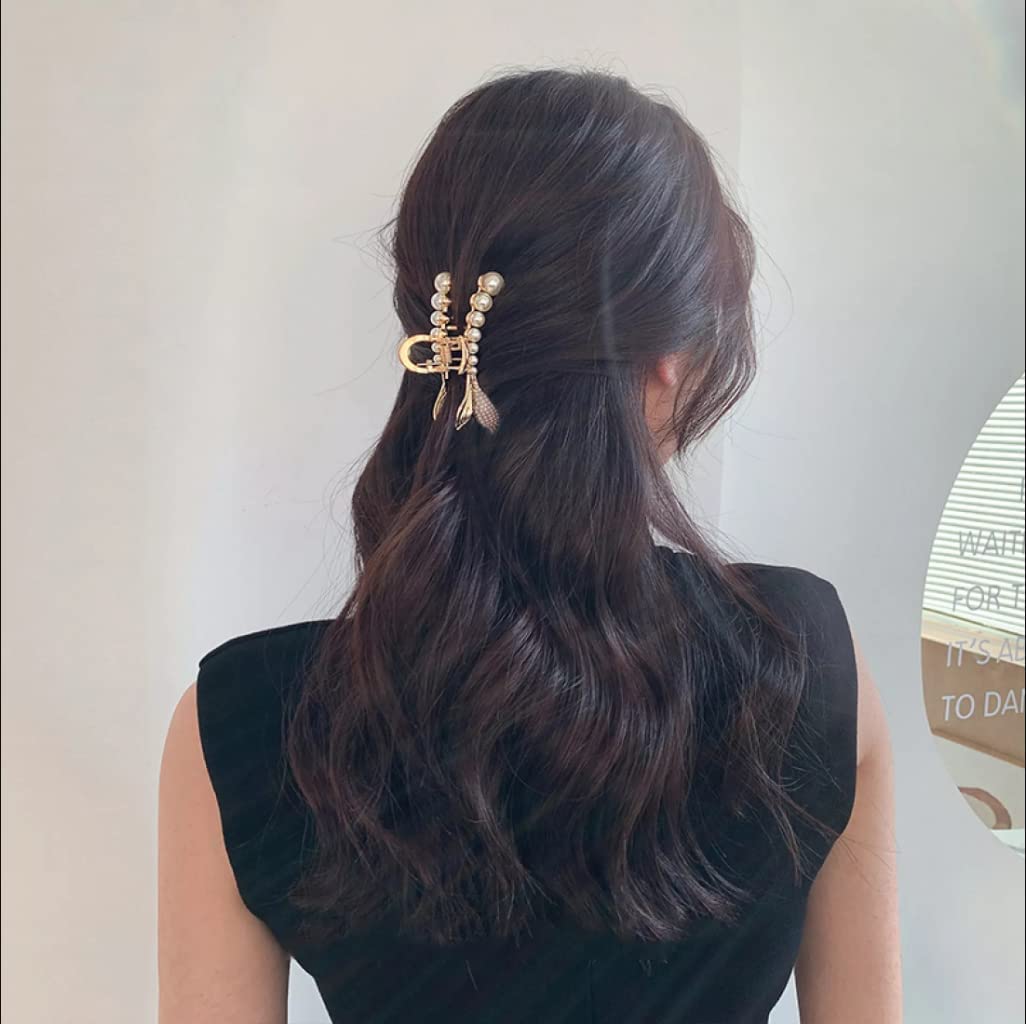Pearl Fish Tail Hair Clips for Women - Large Hair Barrettes for Thick Hair - Party & Wedding Accessories
