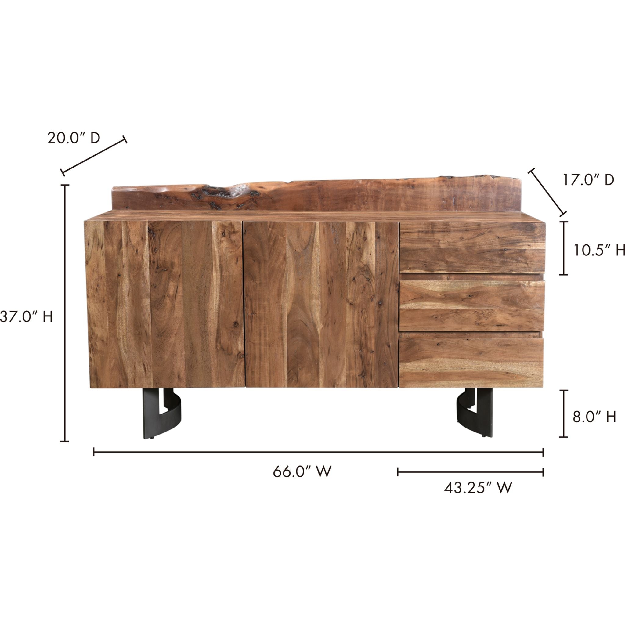 Modern Bent Sideboard with Smoked Finish - Mid-Century Style Storage Cabinet for Living Room, Dining Room & Entryway - Model VE 1040 03