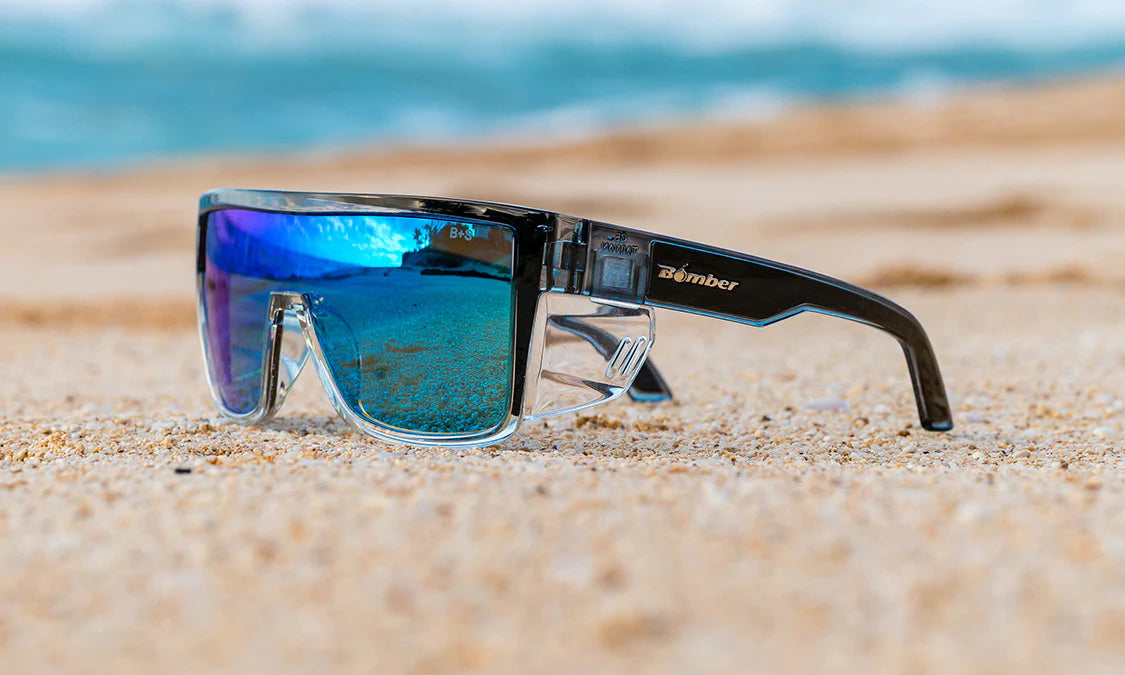 Buzz Bomb Ice Blue Mirror Z87 Safety Glasses - ANSI Z87.1 Certified for Work, Sports & Outdoor Activities - UV Protection, Anti-Fog Lens for Construction, Cycling & Shooting