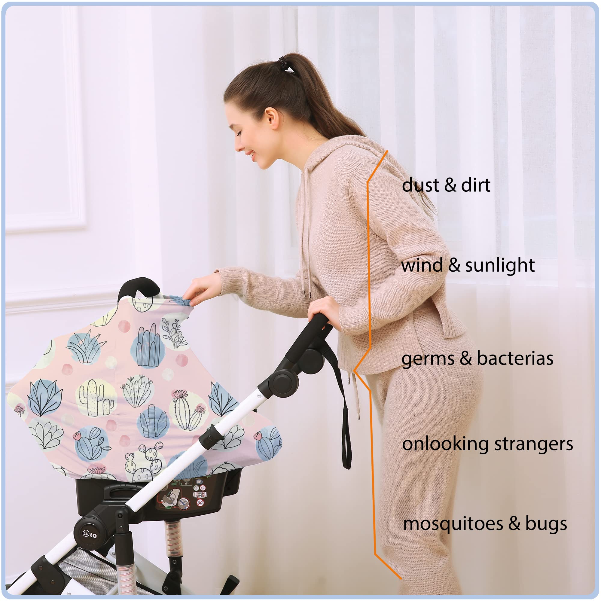 Premium Baby Car Seat Covers - Multi-Functional Nursing Canopy & Breastfeeding Cover | Perfect Baby Shower Gift for Boys & Girls (Cactus Design) | Ideal for Travel, Shopping & Outdoor Activities