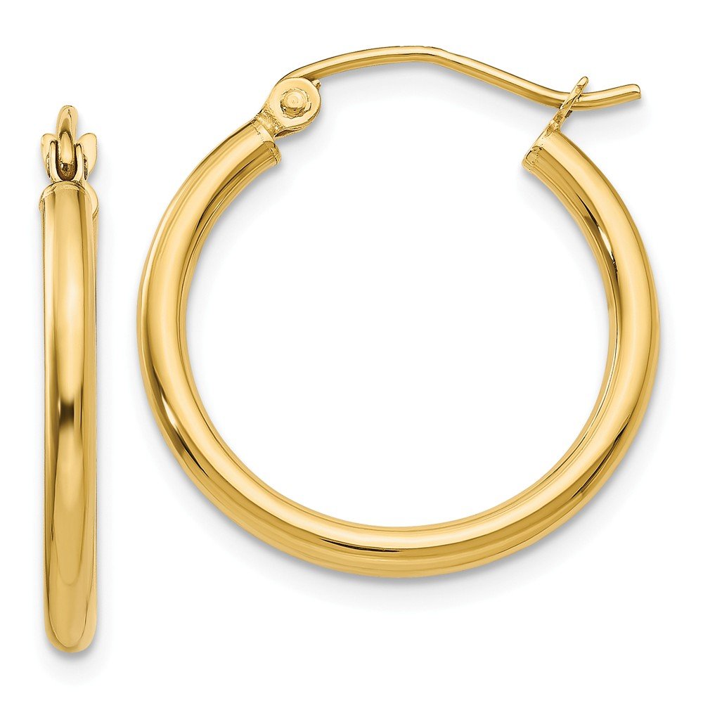 10K Yellow Gold Polished 2mm Tube Hoop Earrings for Women | 10T916 | Elegant Everyday Jewelry for Work, Date Night & Special Occasions