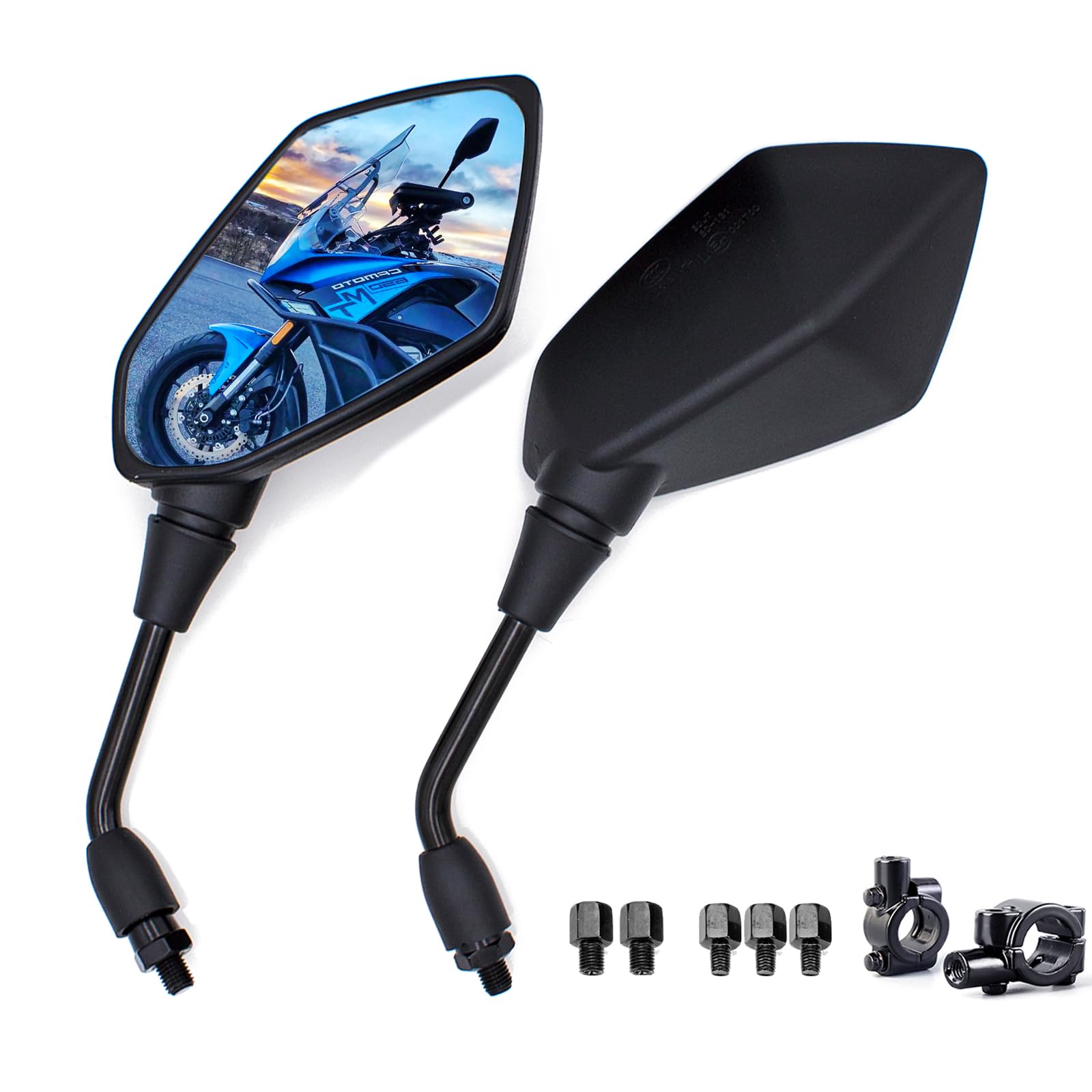 Universal Motorcycle Side Mirrors - 2 Pack, 10mm & 8mm Bolt, 7/8