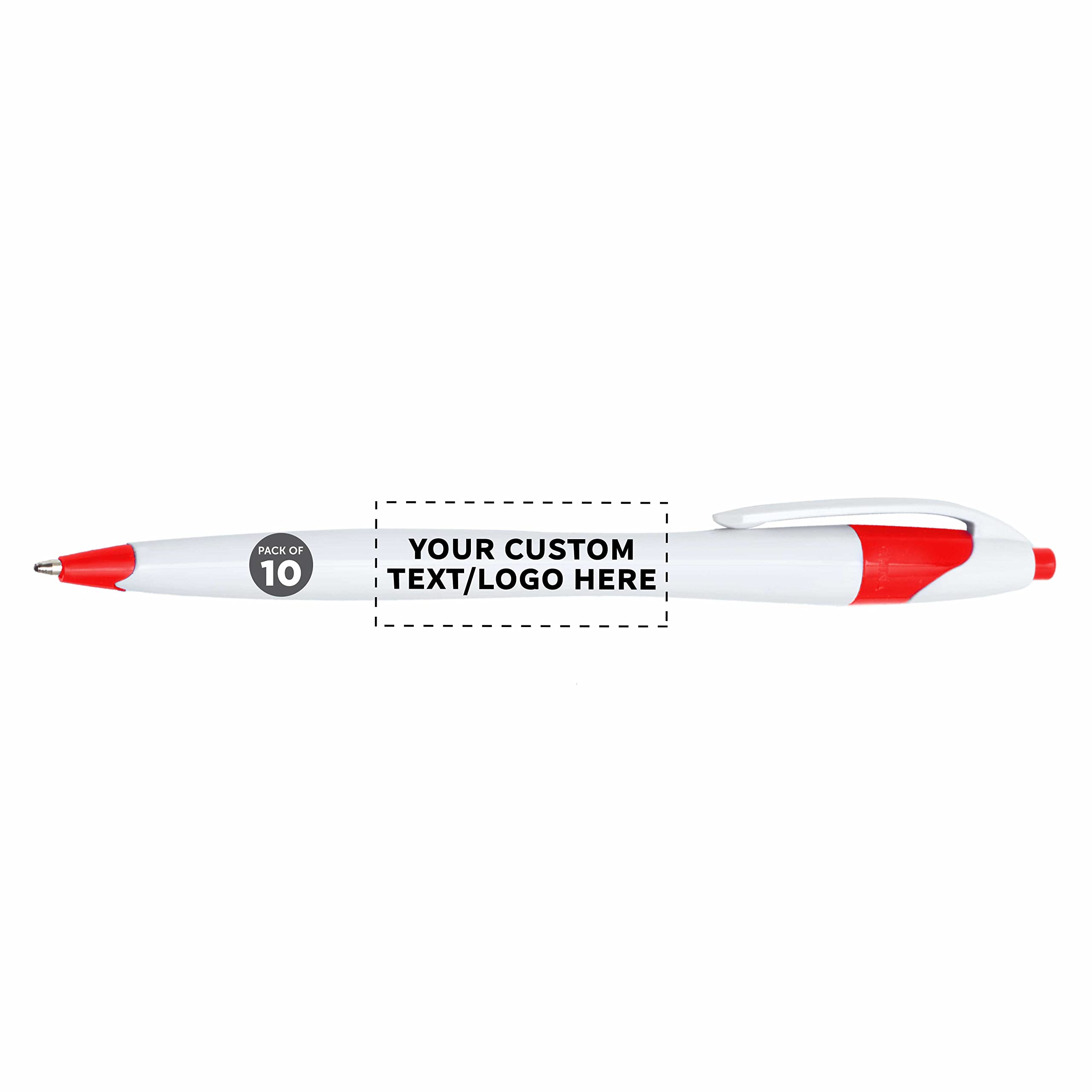 Custom Slim Curvy Ballpoint Pens - 10-Pack Bulk Personalized Pens with Black Ink, Retractable Design for Office, School & Tradeshows (Red) - Perfect for Branding, Corporate Gifts & Promotional Events