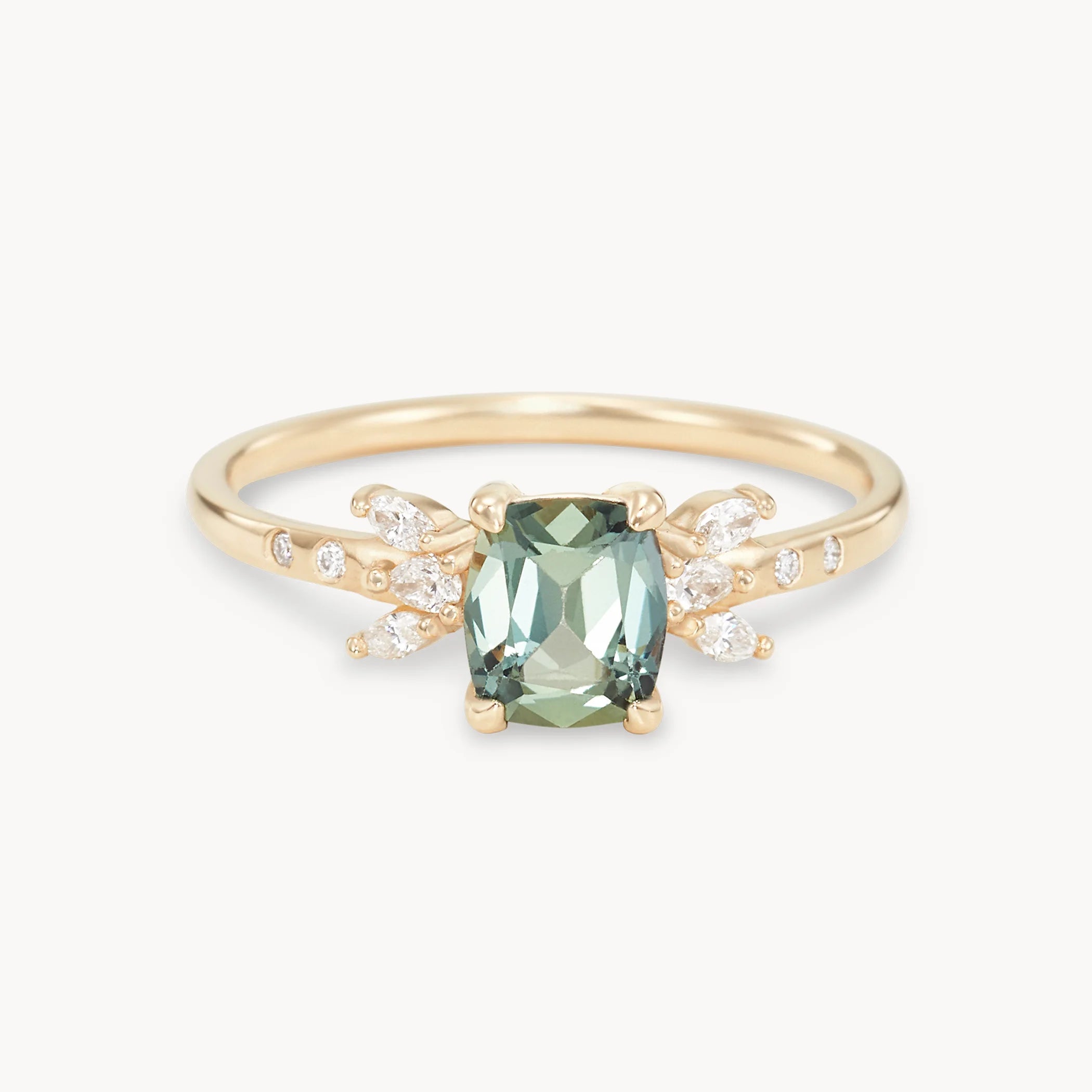 Unique Windswept Union 14K Yellow Gold Cushion Cut Sapphire Ring for Women – Perfect for Weddings, Anniversaries & Special Occasions