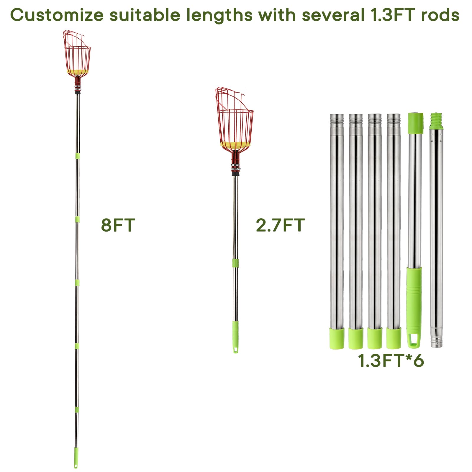 Suwimut 8FT Telescopic Fruit Picker Pole with Twist-On Basket - Adjustable Harvesting Tool for Avocados, Lemons, Pears, Mangoes & Oranges - Perfect for Home Orchards, Backyard Harvesting & Tall Tree Fruit Picking