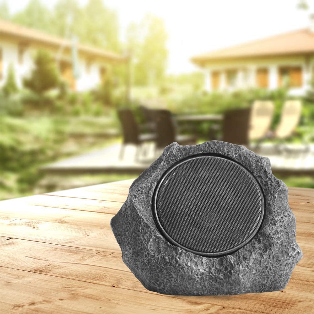 Deck Impressions Solar 5-Watt Outdoor Wireless Charcoal Rock Speaker with Bluetooth Technology - Pair 2 Speakers (3.5