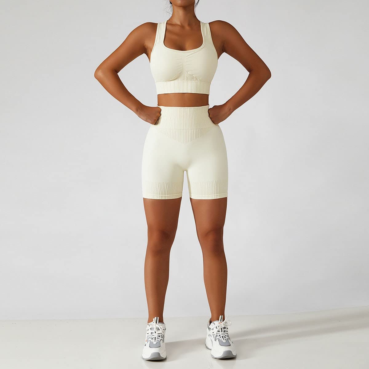 Women's 2-Piece Seamless Workout Set - Crop Tank Top & High Waist Yoga Shorts | Gym, Running, Pilates & Lounge Wear