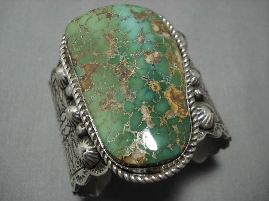 172g Large Vintage Natural Green Turquoise Sterling Silver Navajo Bracelet - Authentic Native American Jewelry for Boho Fashion & Gift Giving