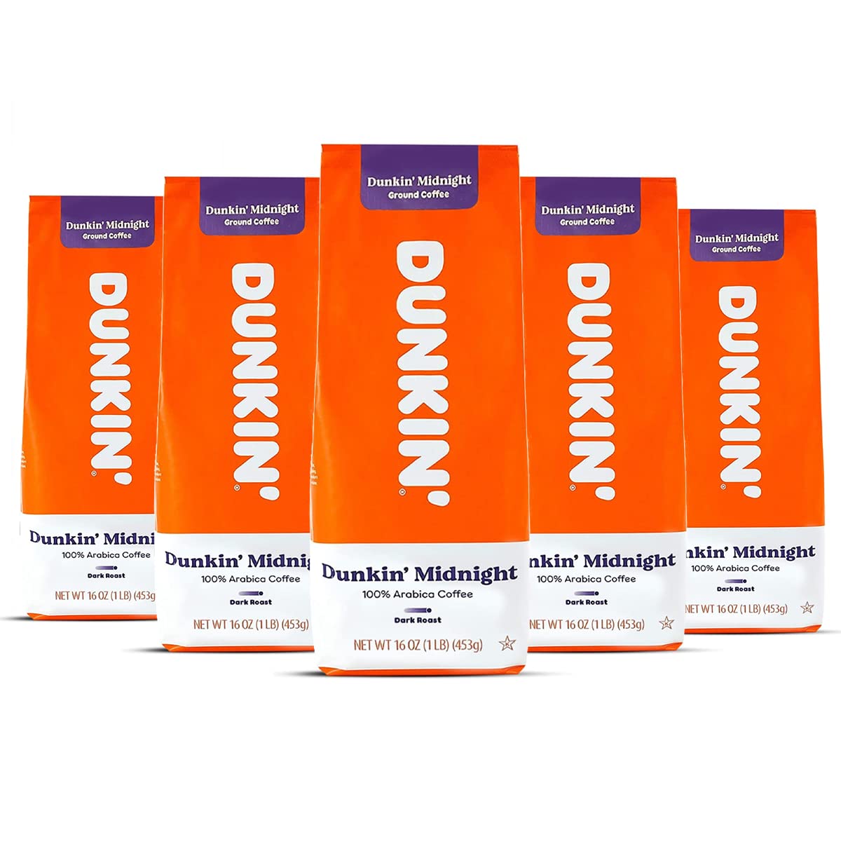 Premium Dunkin' Donuts Midnight Roast Coffee - 16 oz Bag (Pack of 5) | Bold Dark Roast Ground Coffee for Home, Office & Gifts | Perfect for Morning Brew & Afternoon Pick-Me-Up