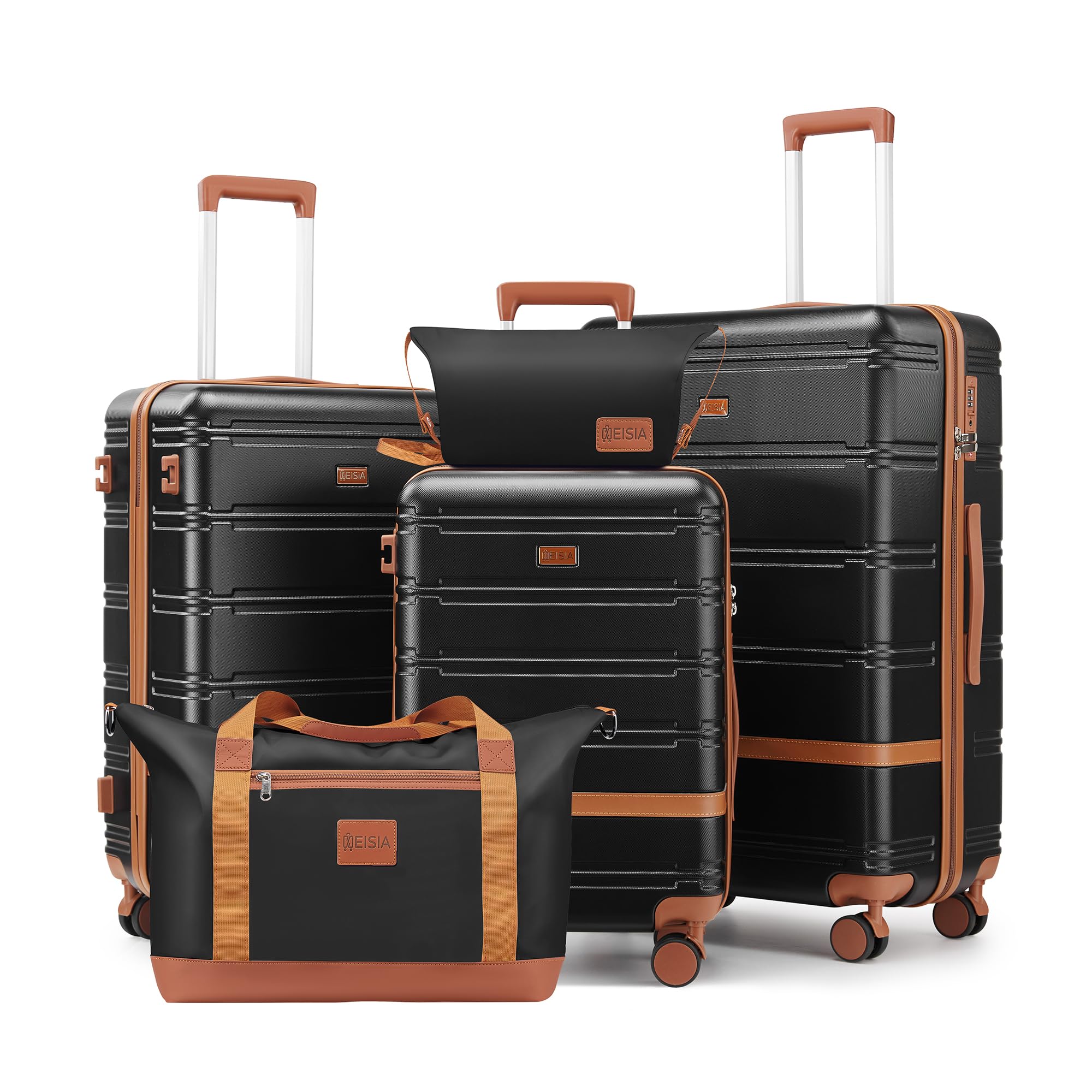 3-Piece Hardshell Luggage Set with Spinner Wheels & TSA Lock - Lightweight PC+ABS Carry-On Suitcases for Travel (Black) - Perfect for Business Trips, Vacations & Family Getaways