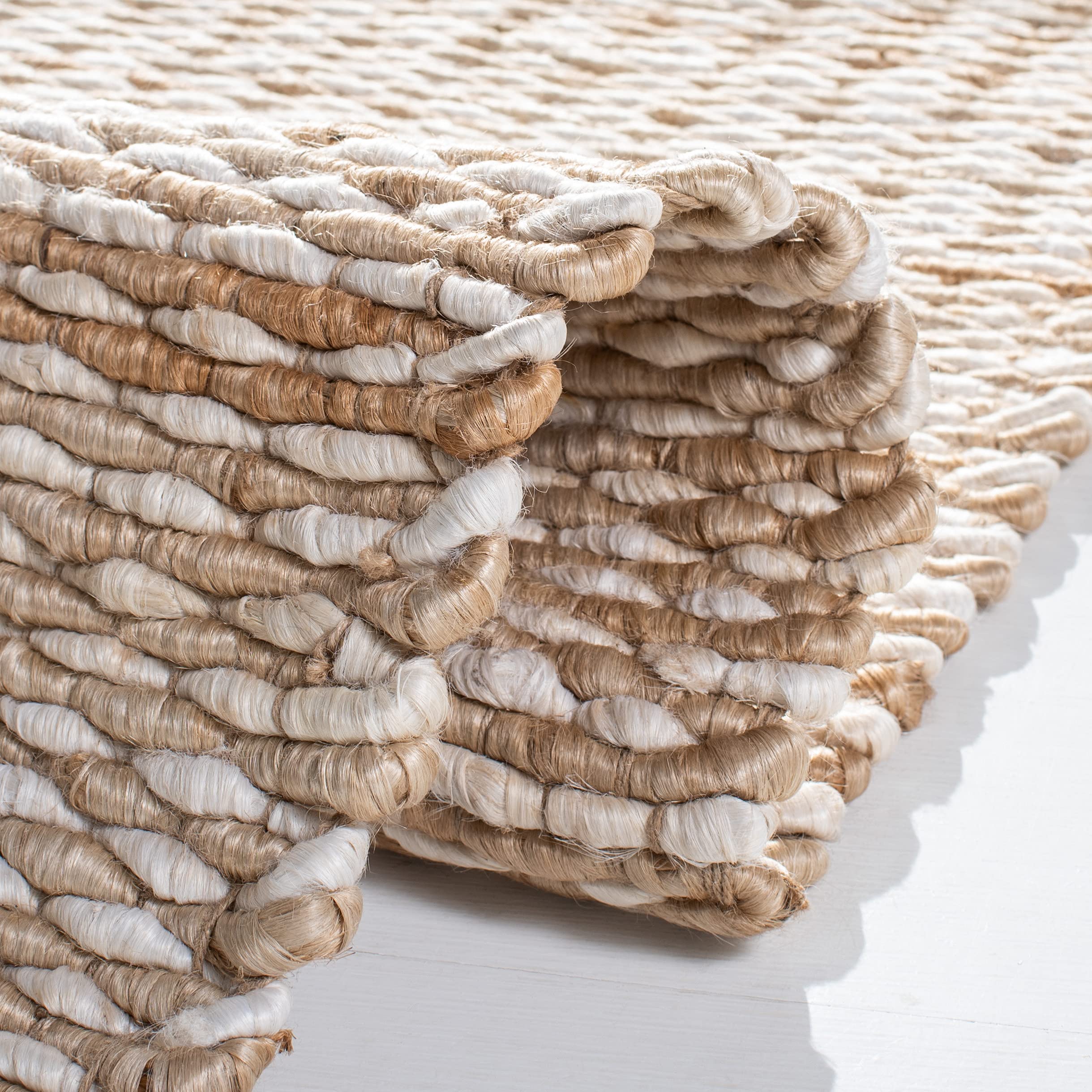 SAFAVIEH Handmade Natural Jute Area Rug 8' x 10' - Farmhouse Style in Natural & Ivory | Durable for High Traffic Living Room & Bedroom | Eco-Friendly Home Decor for Cozy Spaces (NF110B)