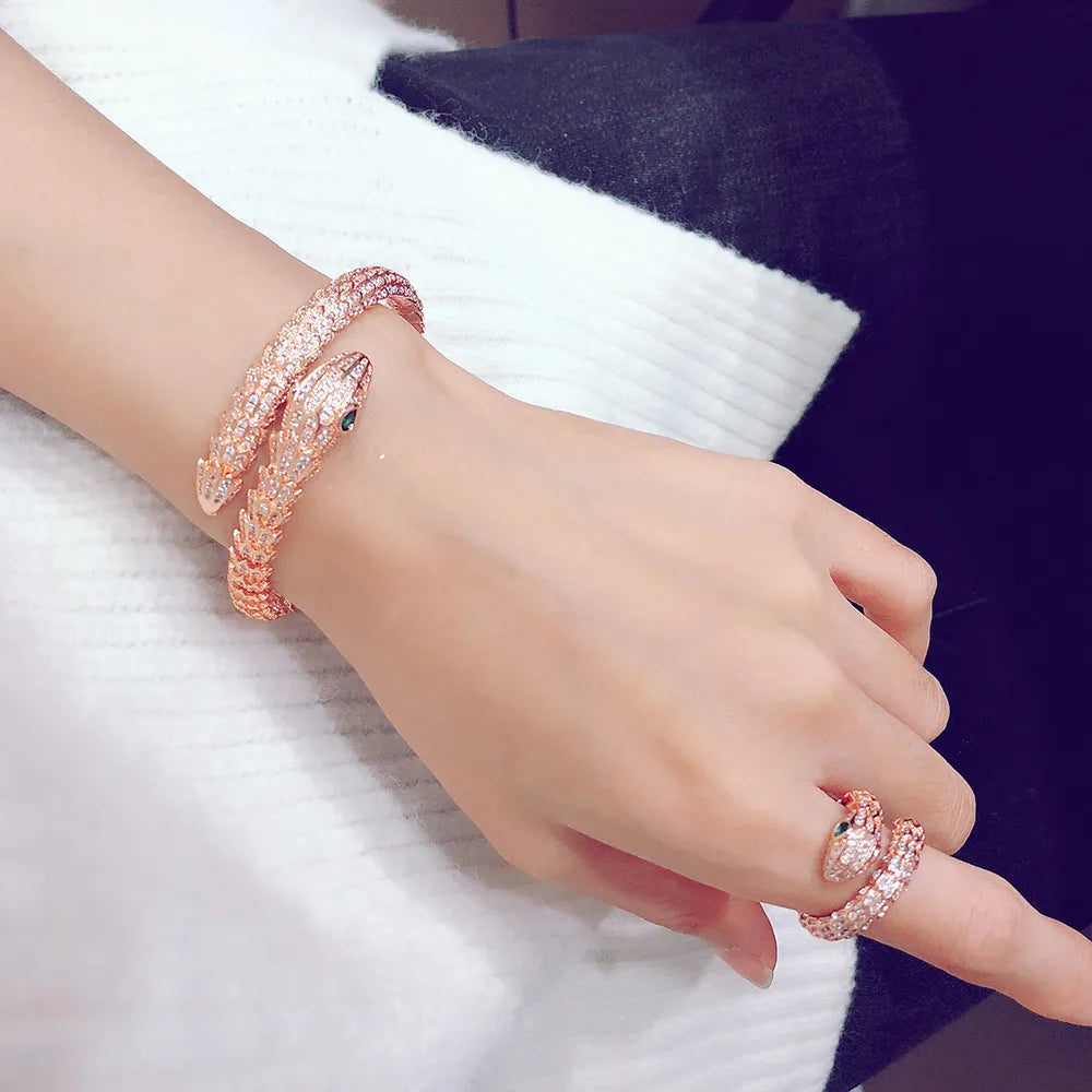Golden Full Drill Snake Bracelet for Women - Elegant Rhinestone Jewelry for Parties, Weddings & Special Occasions