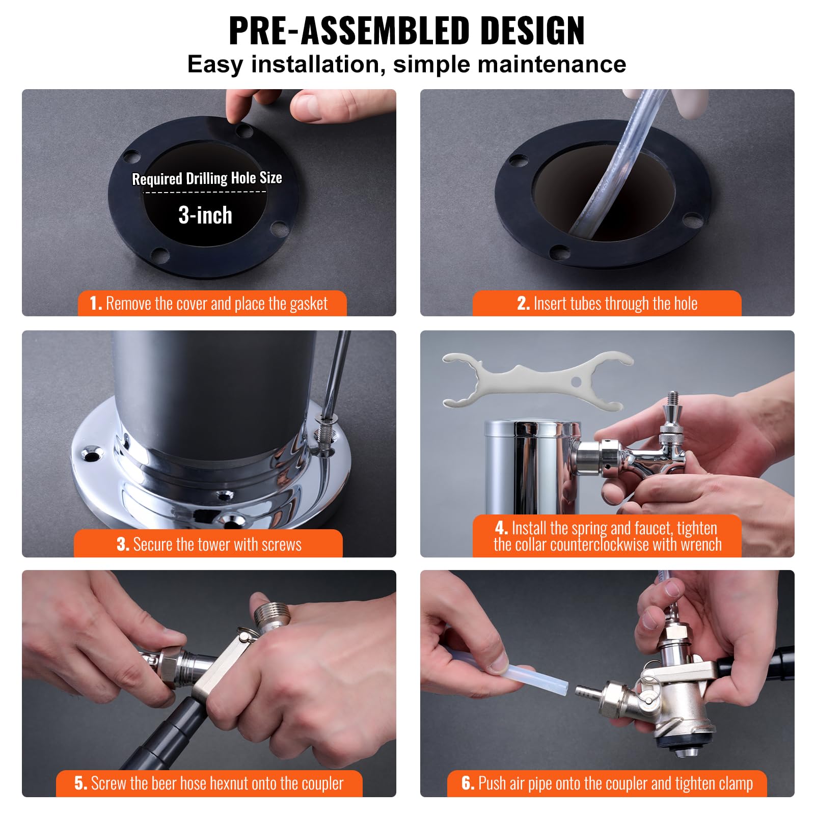 VEVOR Dual Tap Kegerator Tower Kit - Stainless Steel Beer Dispenser with CGA320 Regulator & D-System Coupler for Home Bars, Parties & Commercial Use | Perfect for Draft Beer Serving & Entertaining