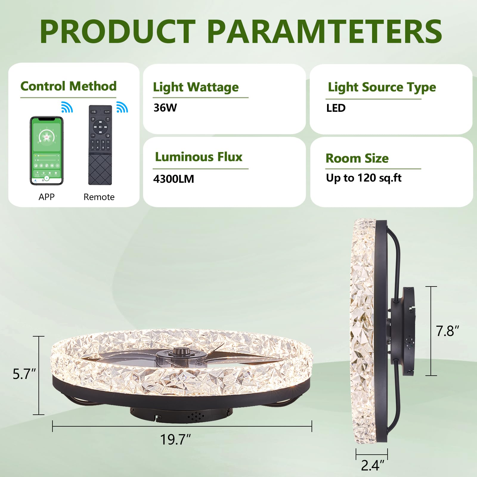 Modern Dimmable Flush Mount Ceiling Fan with Lights & Remote - 20