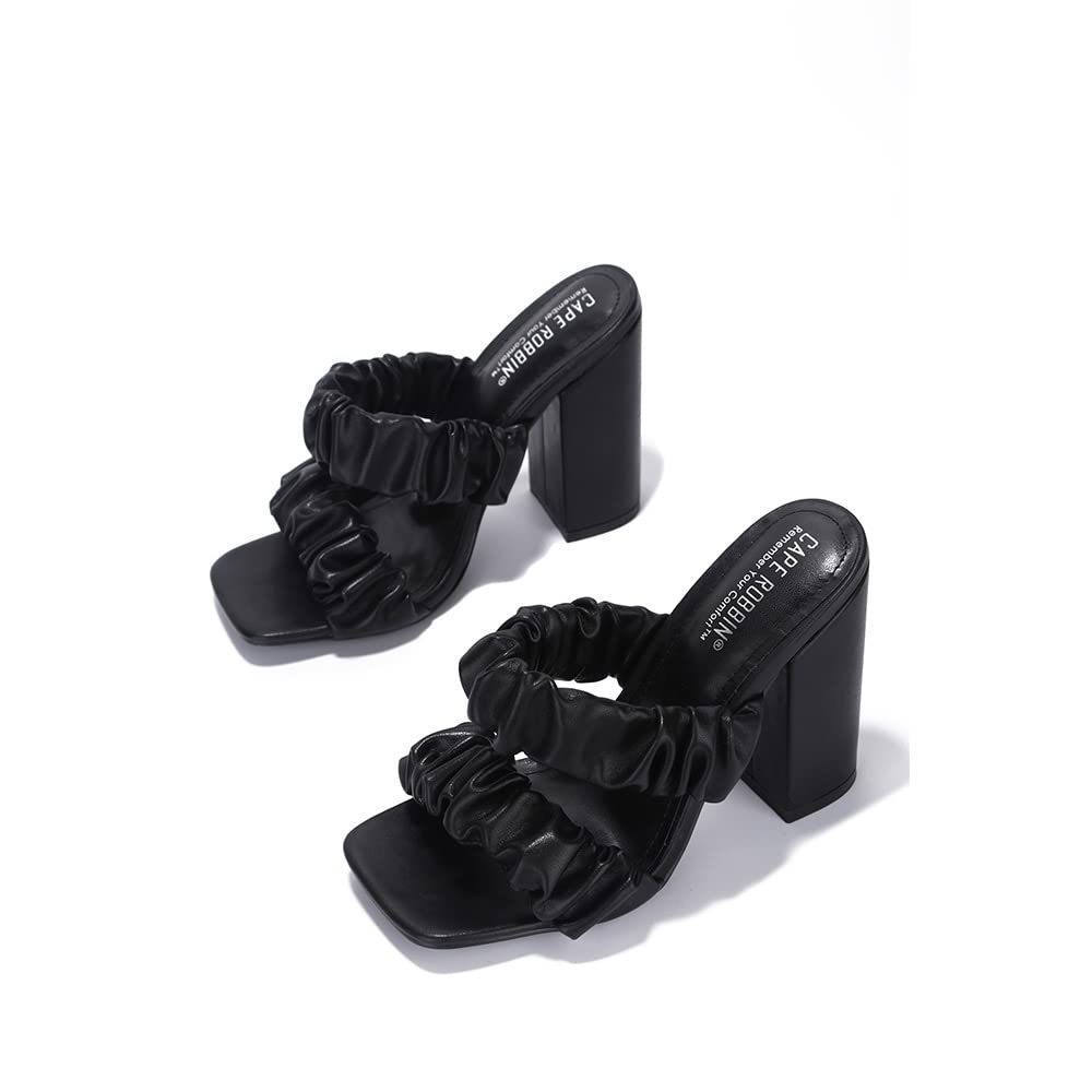 Cape Robbin Women's Chunky High Heel Sandals - Strappy Square Open Toe Platform Heels for Women | Comfortable Party Shoes for Weddings, Night Out & Special Occasions
