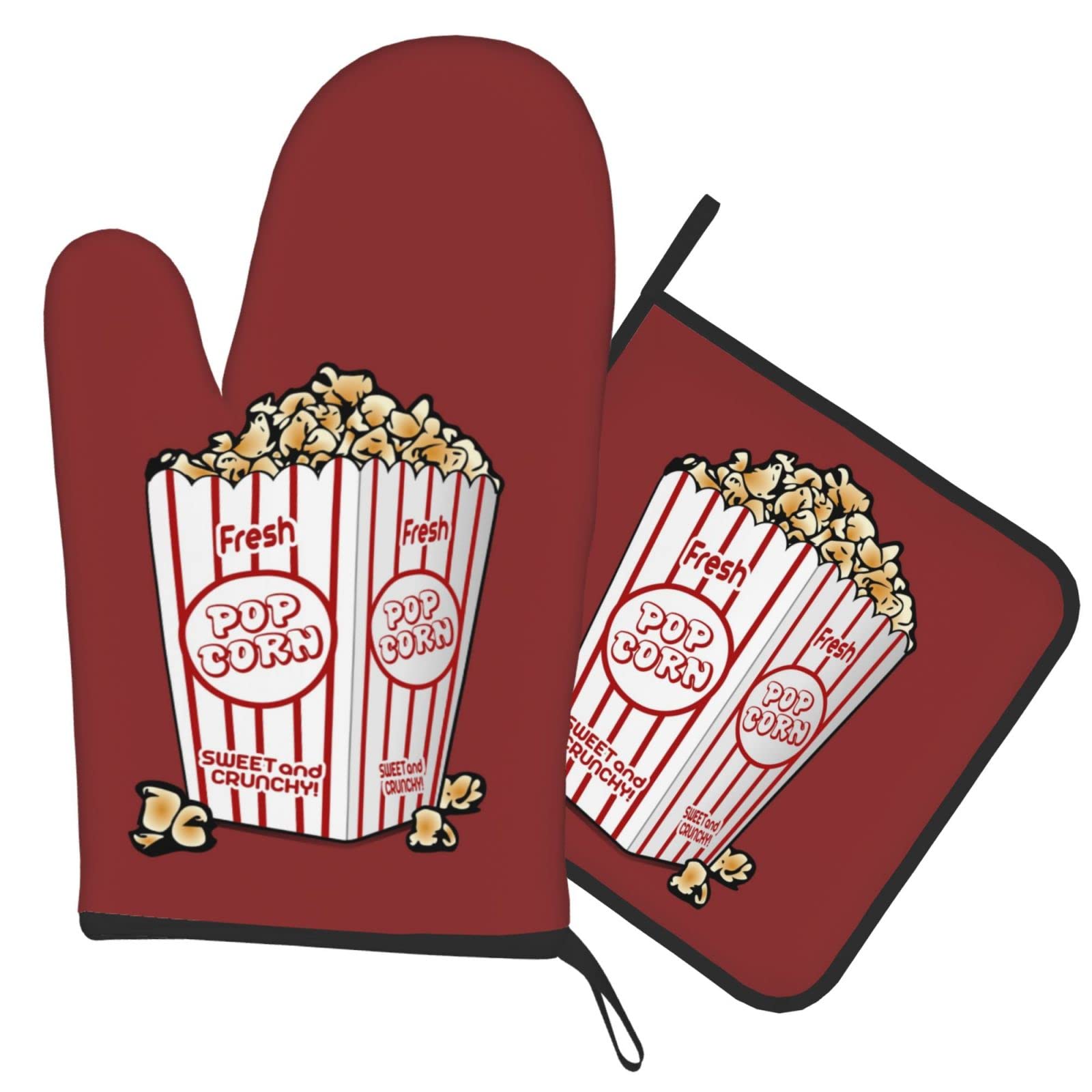 Heat Resistant Oven Mitts and Pot Holder Set - Microwave Safe Kitchen Gloves for Cooking, Baking, BBQ & Movie Nights - Perfect for Home Theater Snacks & Family Gatherings