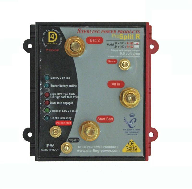 Sterling Power ProSplit R Zero Volt Drop Marine Battery Isolator - 12V 180A Dual Output for Boats, RVs, and Off-Grid Power Systems - Perfect for Marine Battery Charging and Electrical System Management