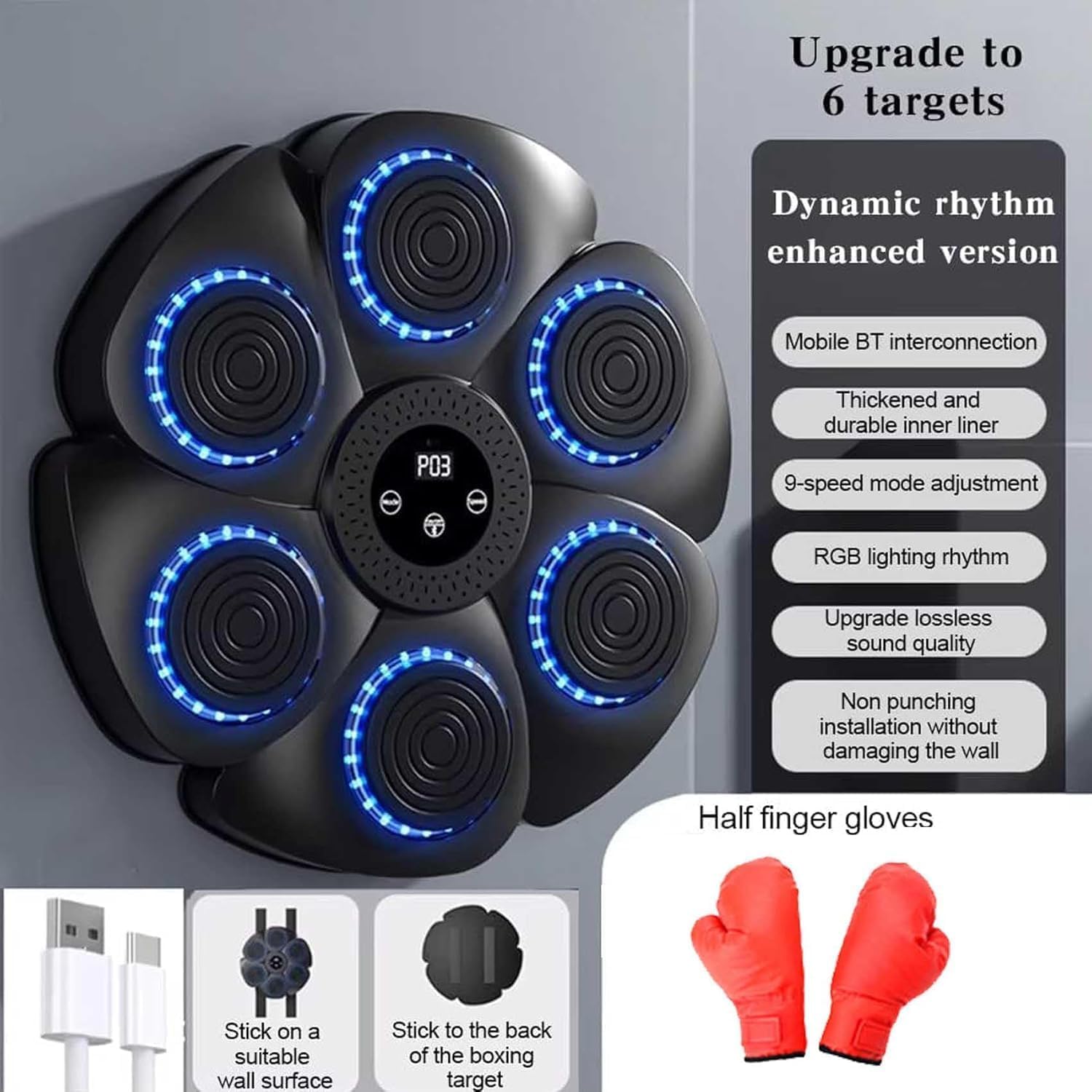 Smart Wall Mounted Music Boxing Machine for Adults - Punching Pad with Bluetooth & LED Display - Perfect for Home Gym, Boxing Training & Stress Relief