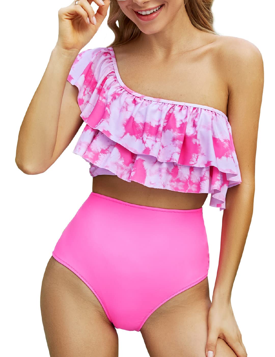 VIMPUNEC Women's Ruffled One Shoulder High Waisted Bikini Set - Sexy Two Piece Swimwear for Beach, Pool Party & Summer Vacation